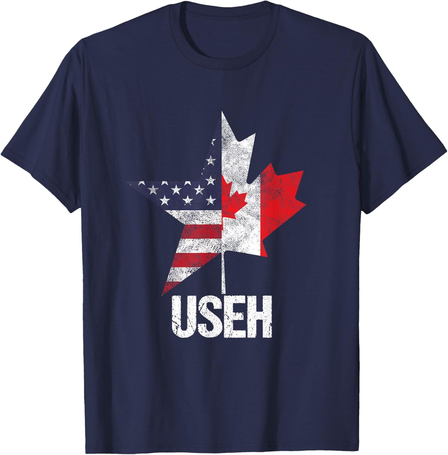 Half Canadian American USEH Canada USA Flag United States T-Shirt - T-Shirt | Navy