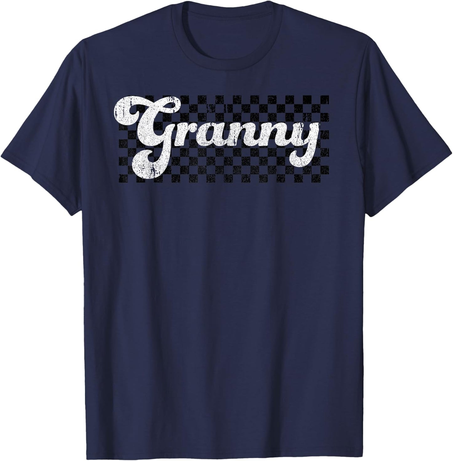 Granny Grandma Checkered Retro Women Vintage Groovy T-Shirt - T-Shirt | Navy