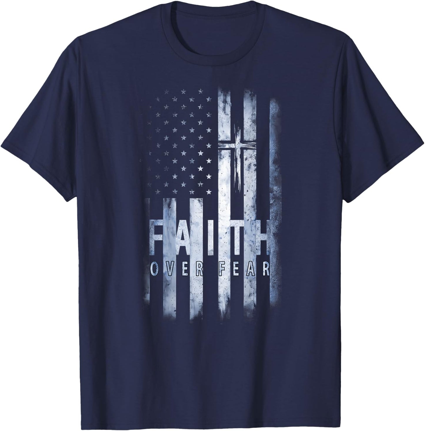 Your Country USA Dibble Dabble Designs On Back | Patriotic USA American Flag Faith Over Fear Prayer , Small T-Shirt - T-Shirt | Navy