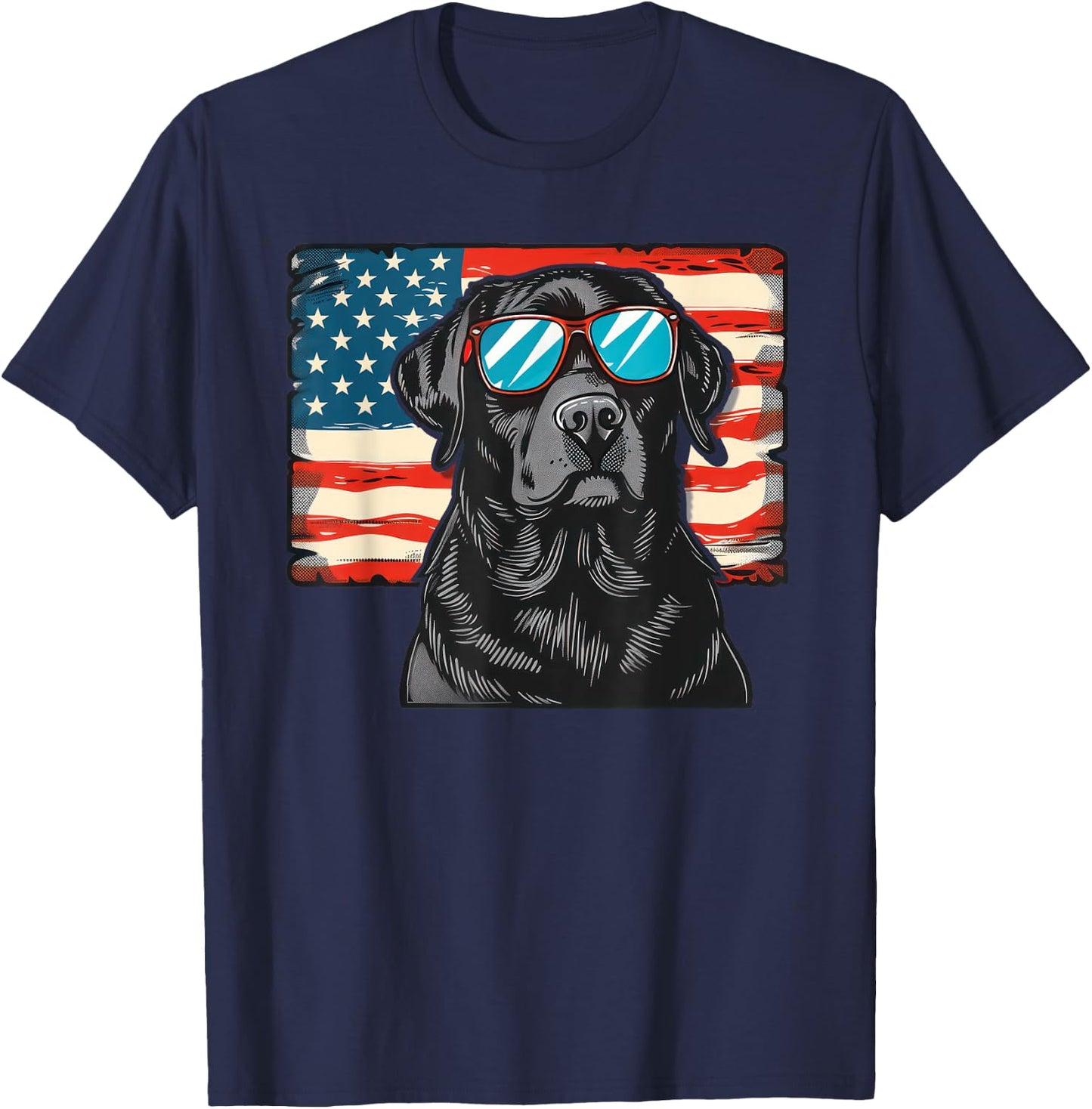 Labrador Retriever USA America Flag 4th of July T-Shirt - T-Shirt | Navy