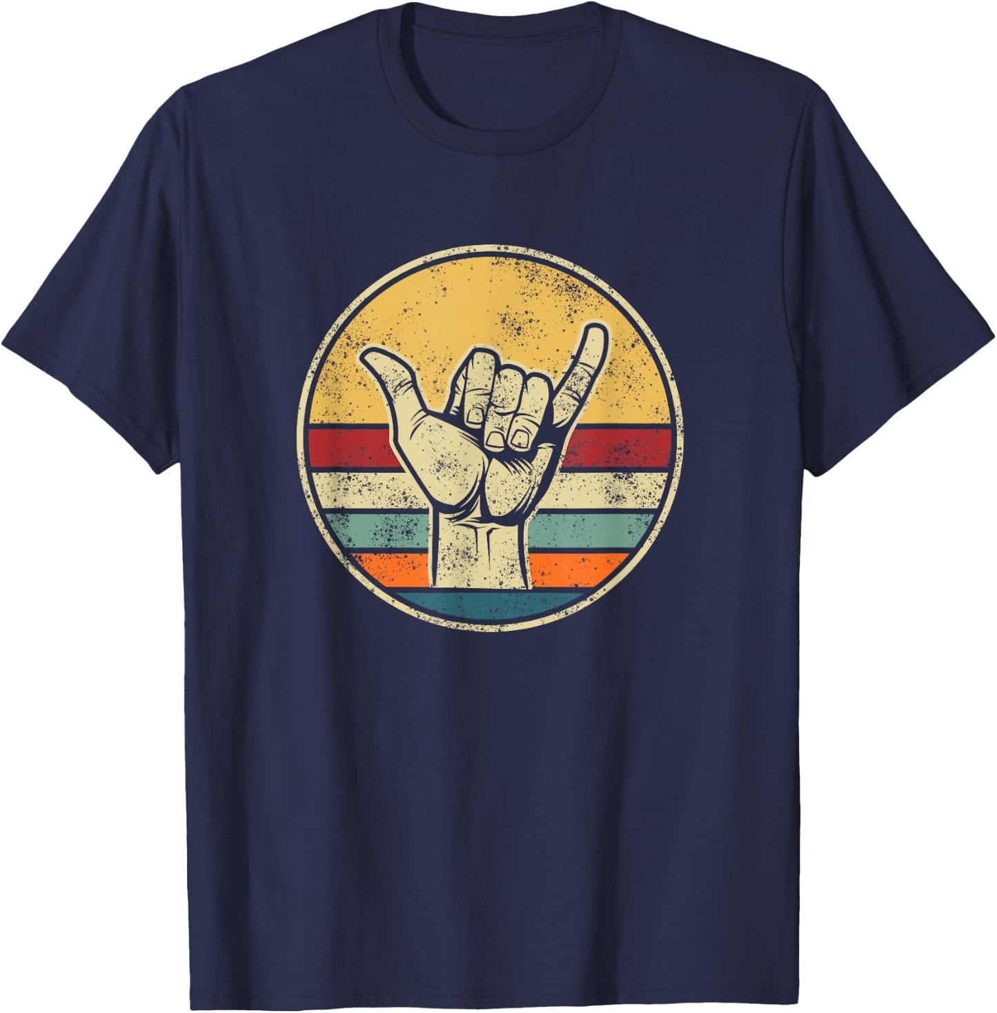 Shaka Surfing Beach Apparel Design Surfer Greeting Hand T-Shirt - T-Shirt | Navy
