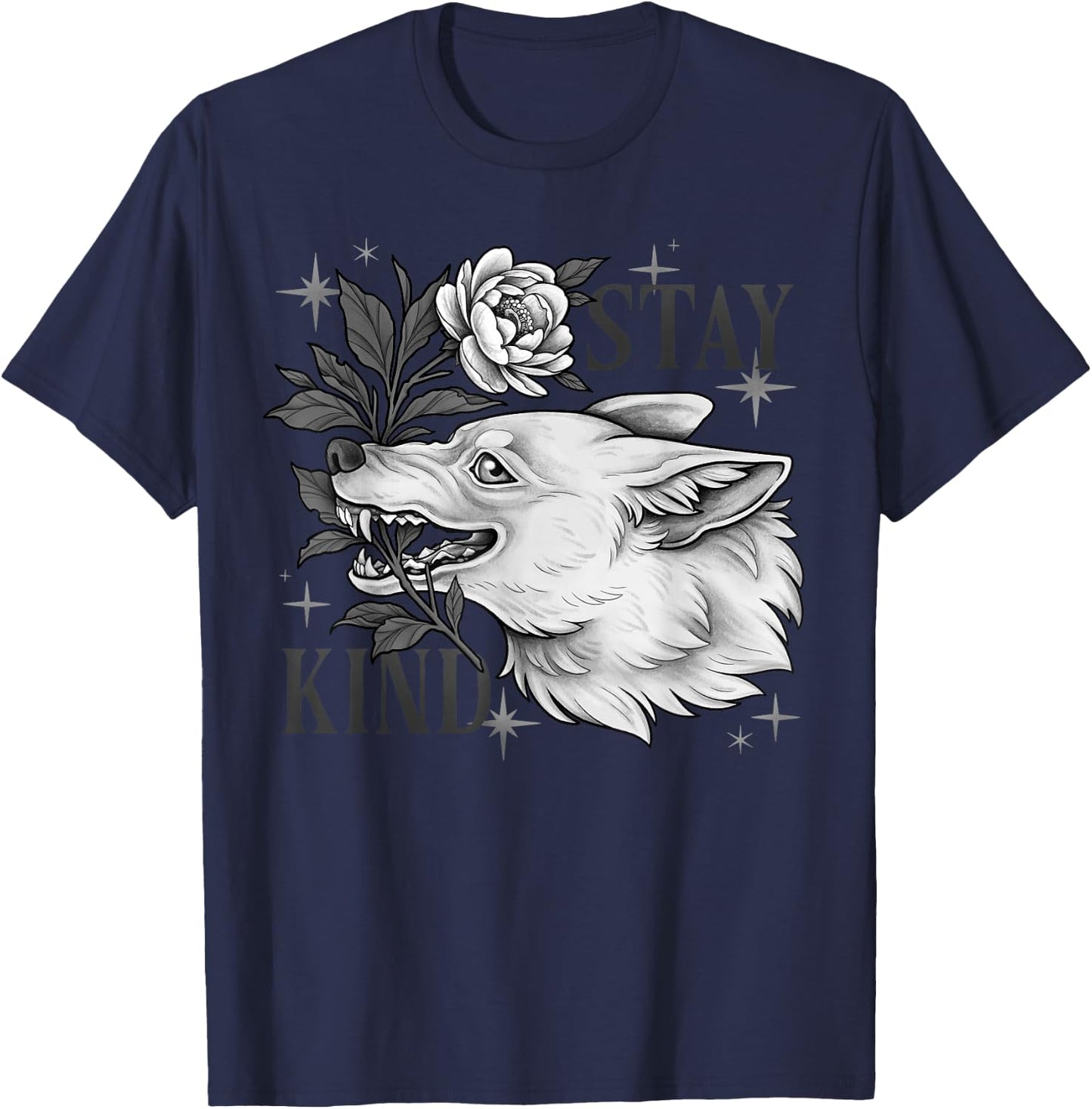 Stay Kind Wolf Furry Therian Goblincore Alternative Gothic T-Shirt - T-Shirt | Navy