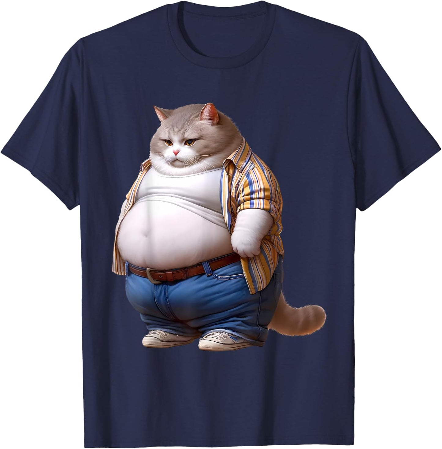 Funny Fat Cat Graphic Fat Kitten Design Chubby Cat Lover Men Women Kids T-Shirt - T-Shirt | Navy