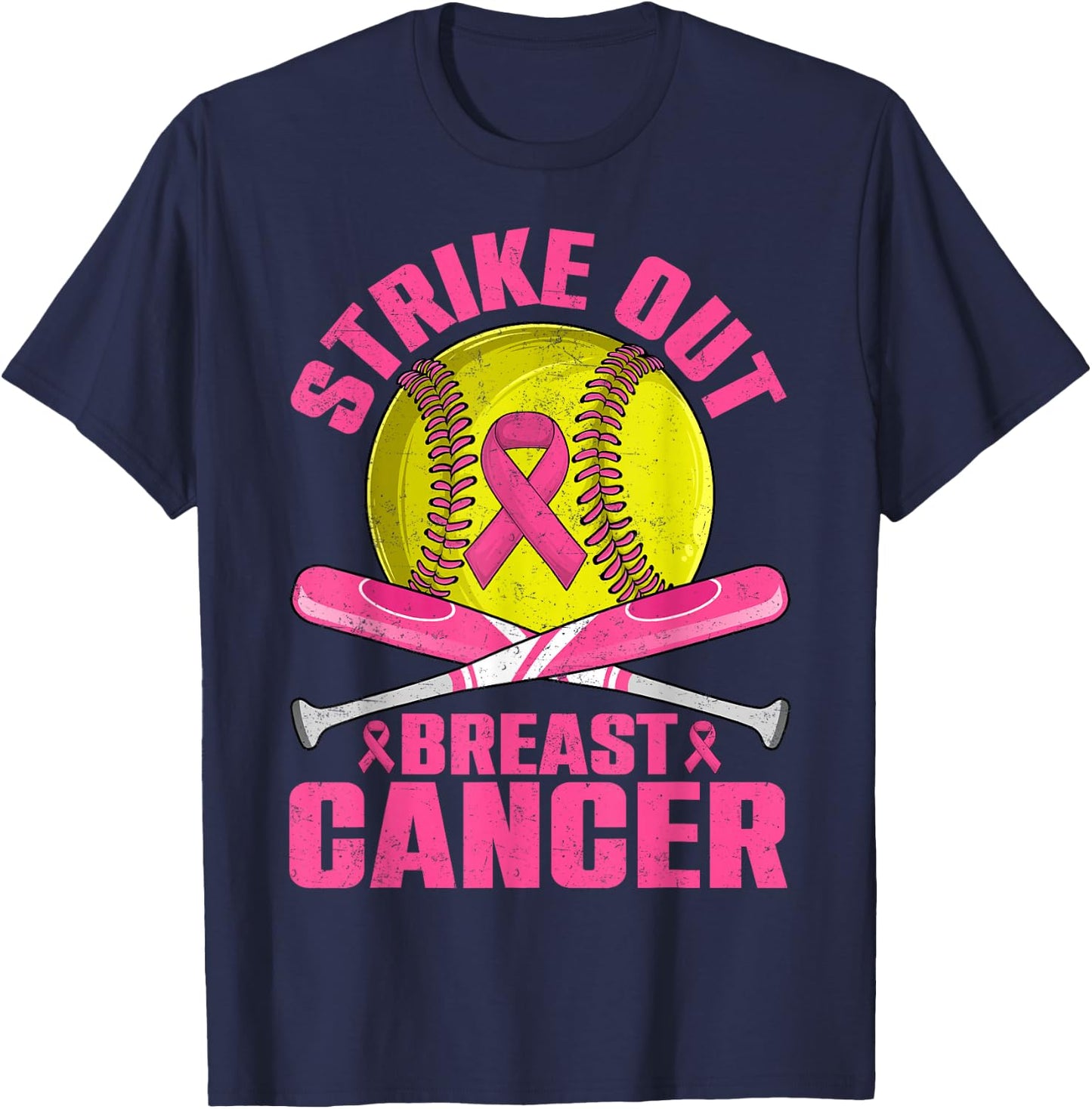 Strike Out Breast Cancer Softball Pink Ribbon Women Girls T-Shirt - T-Shirt | Navy