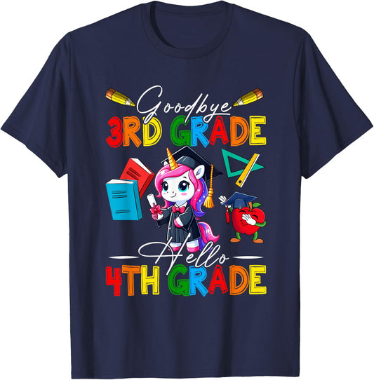 Goodbye 3rd Grade Hello 4th Grade Costume Unicorn Students T-Shirt - T-Shirt | Navy