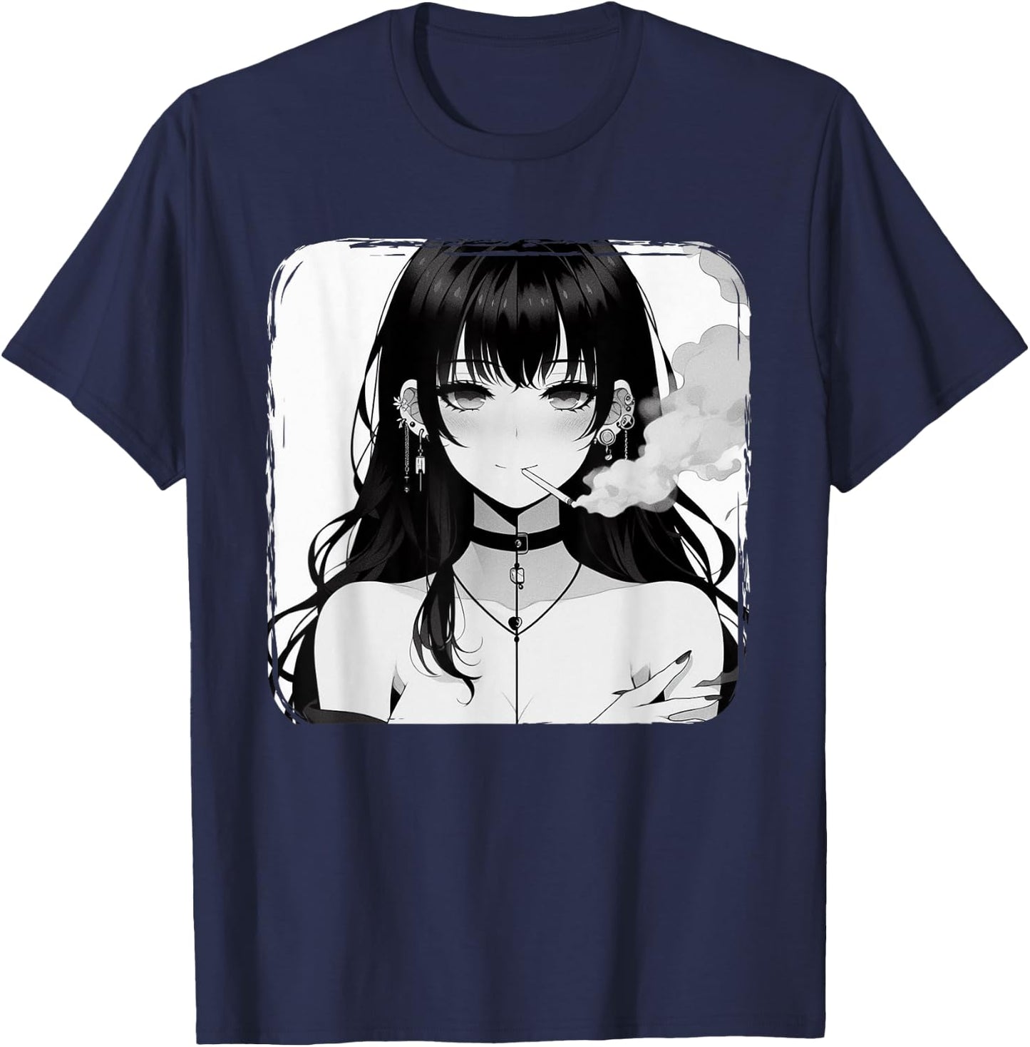 Anime Horror Girl Aesthetic Grunge Waifu Japanese Otaku T-Shirt - T-Shirt | Navy