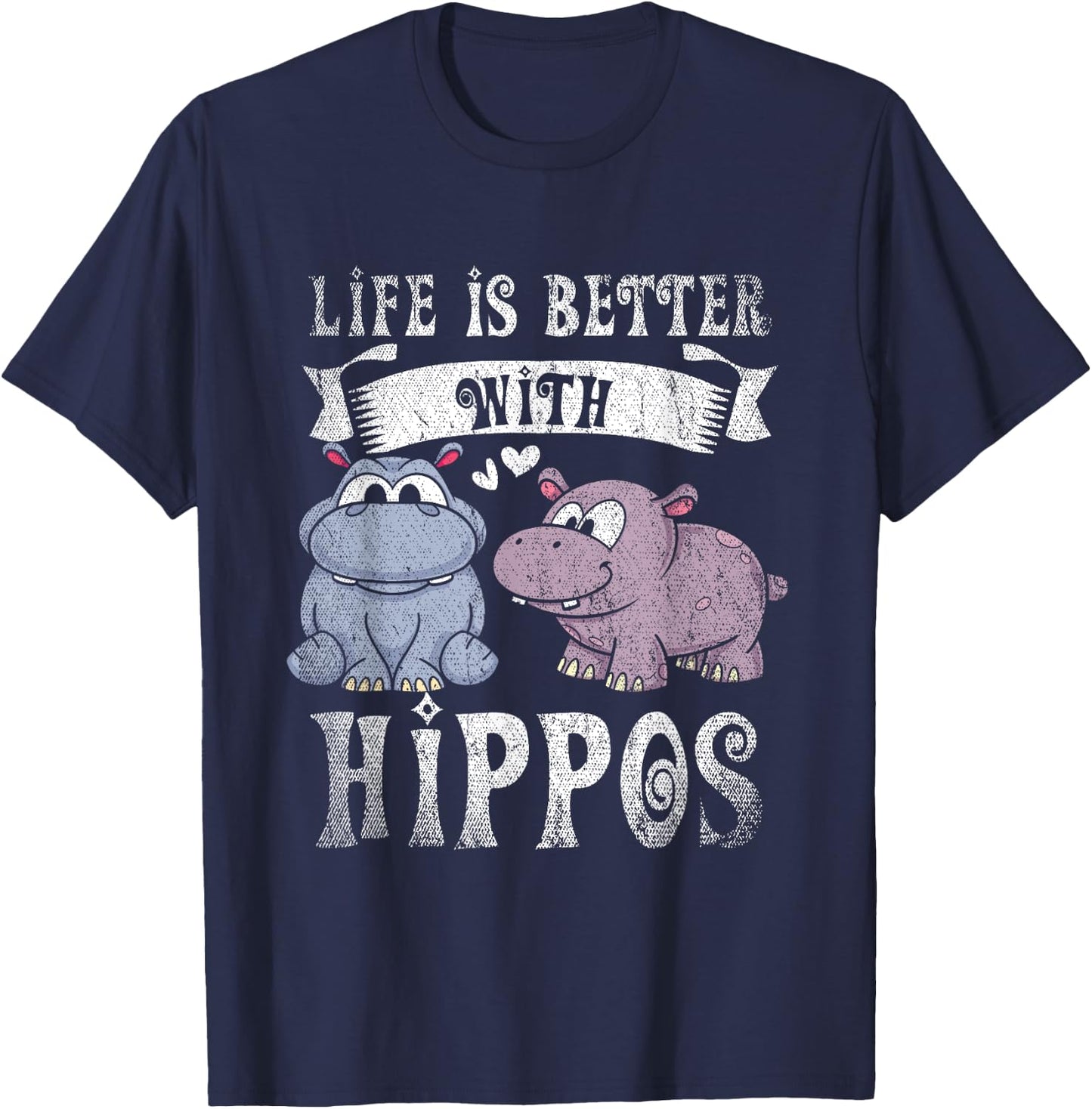 Hippopotamus Animal Lover Gift Hippo -Adults Black Short Sleeve Small T-Shirt - T-Shirt | Navy