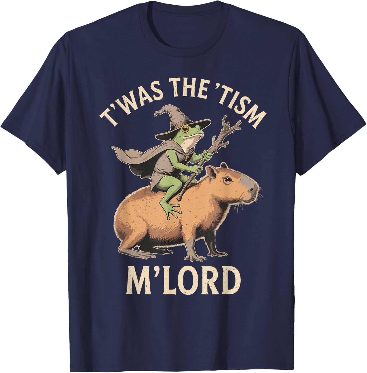 Funny Vintage TWAS The 'Tism M'Lord Wizard Frog Meme T-Shirt - T-Shirt | Navy