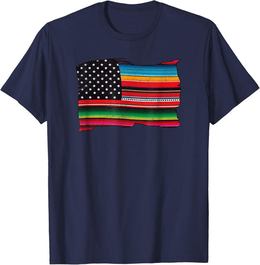 Mexican American Chicano Sarape Flag T-Shirt - T-Shirt | Navy