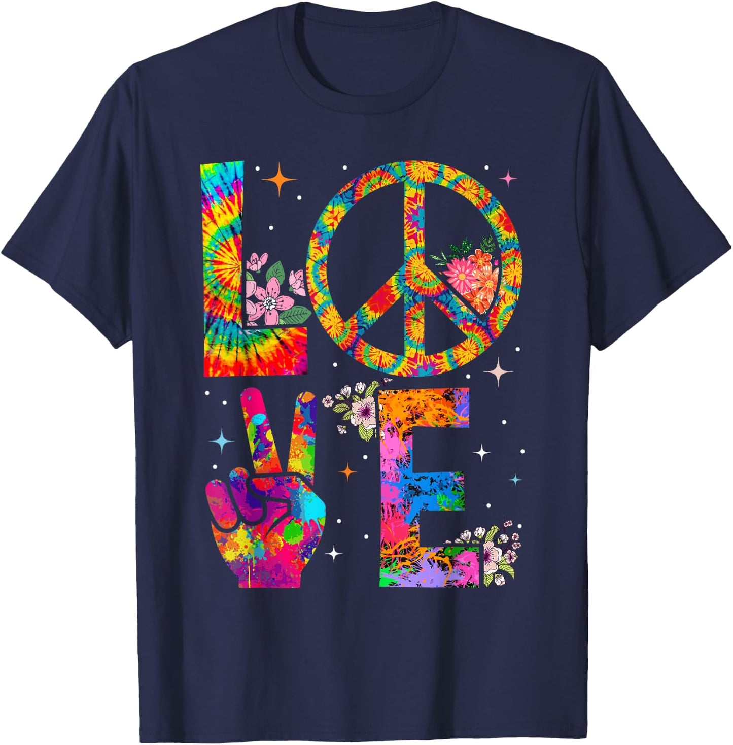 Peace Sign Love 60s 70s Tie Dye Hippie Costume T-Shirt - T-Shirt | Navy