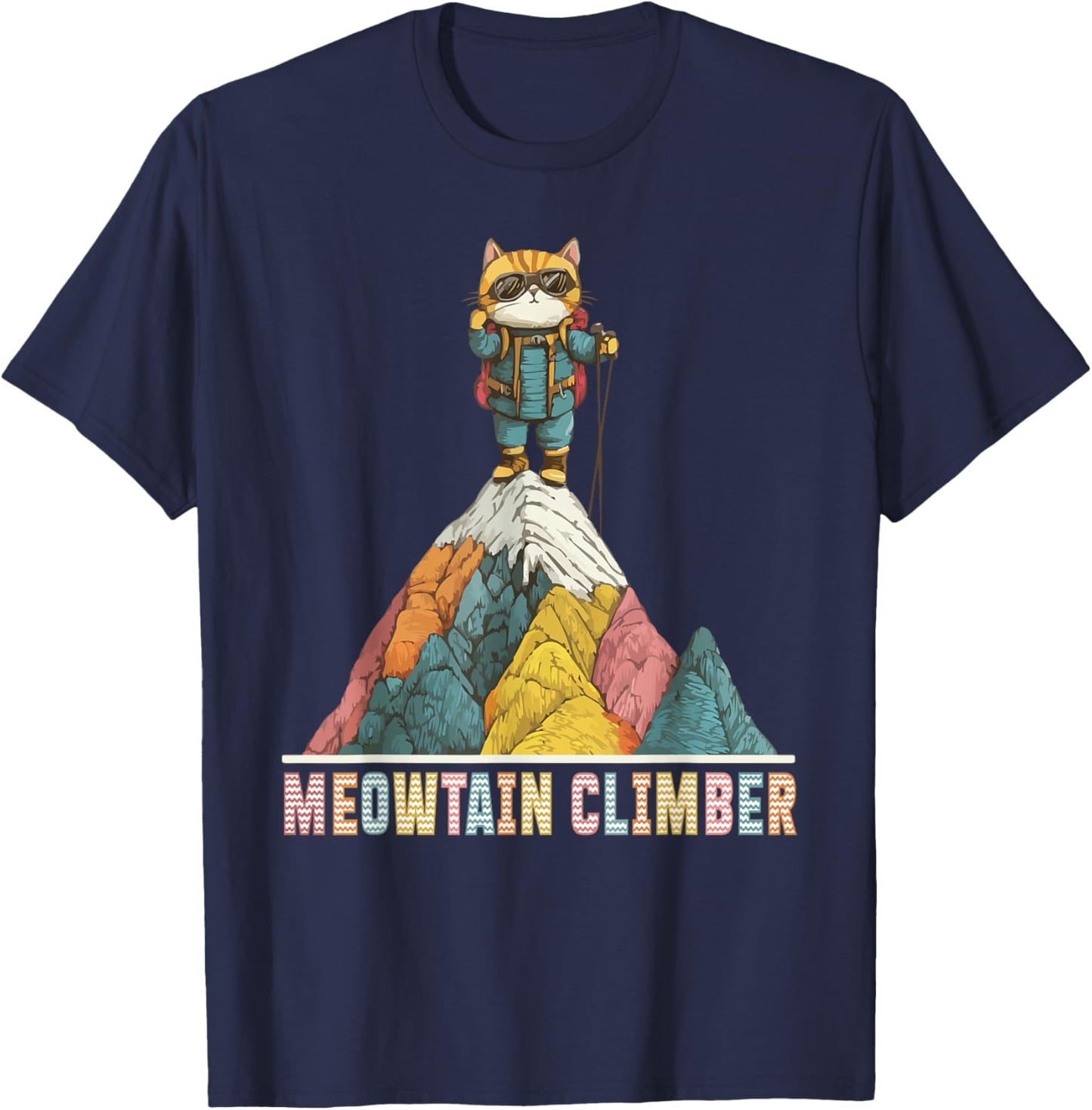 Meowtain Climber Cat on Mountain Top T-Shirt - T-Shirt | Navy