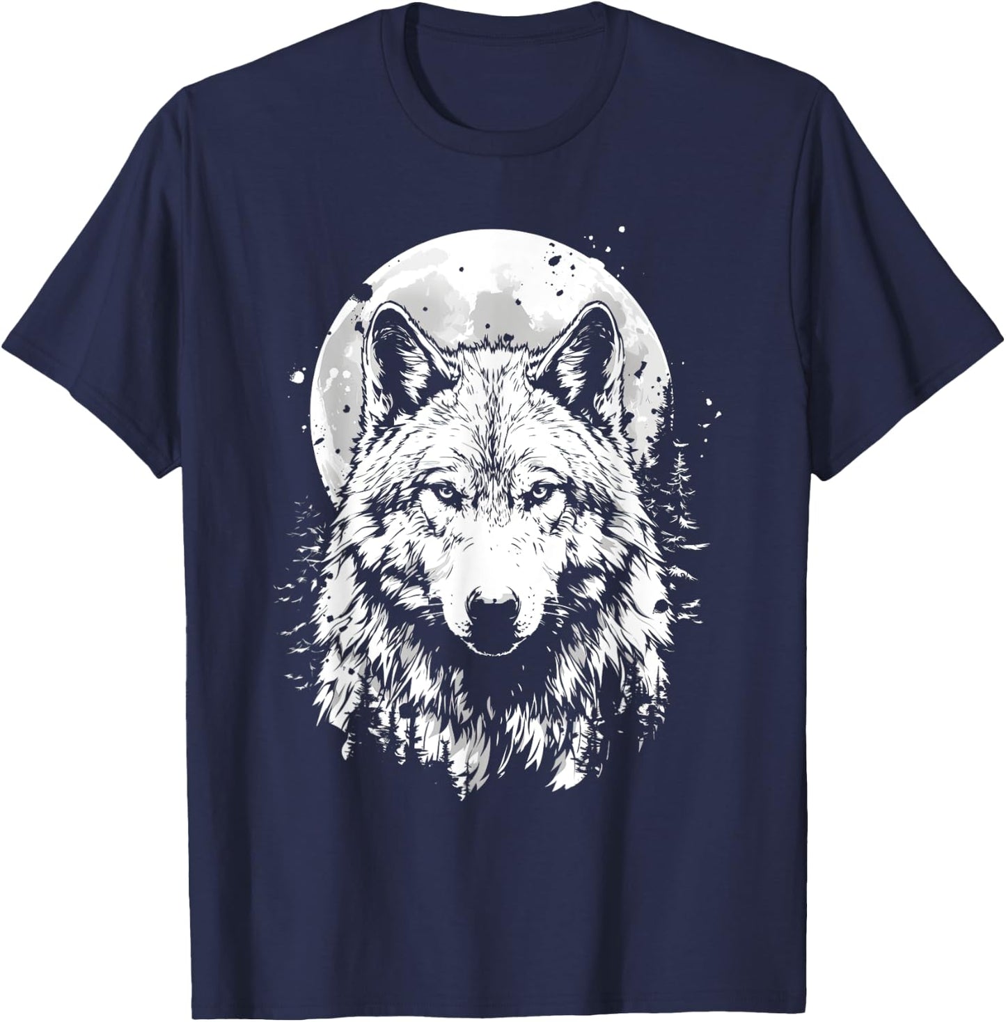 Wolf retro design Moon Grey Howling distressed T-Shirt - T-Shirt | Navy
