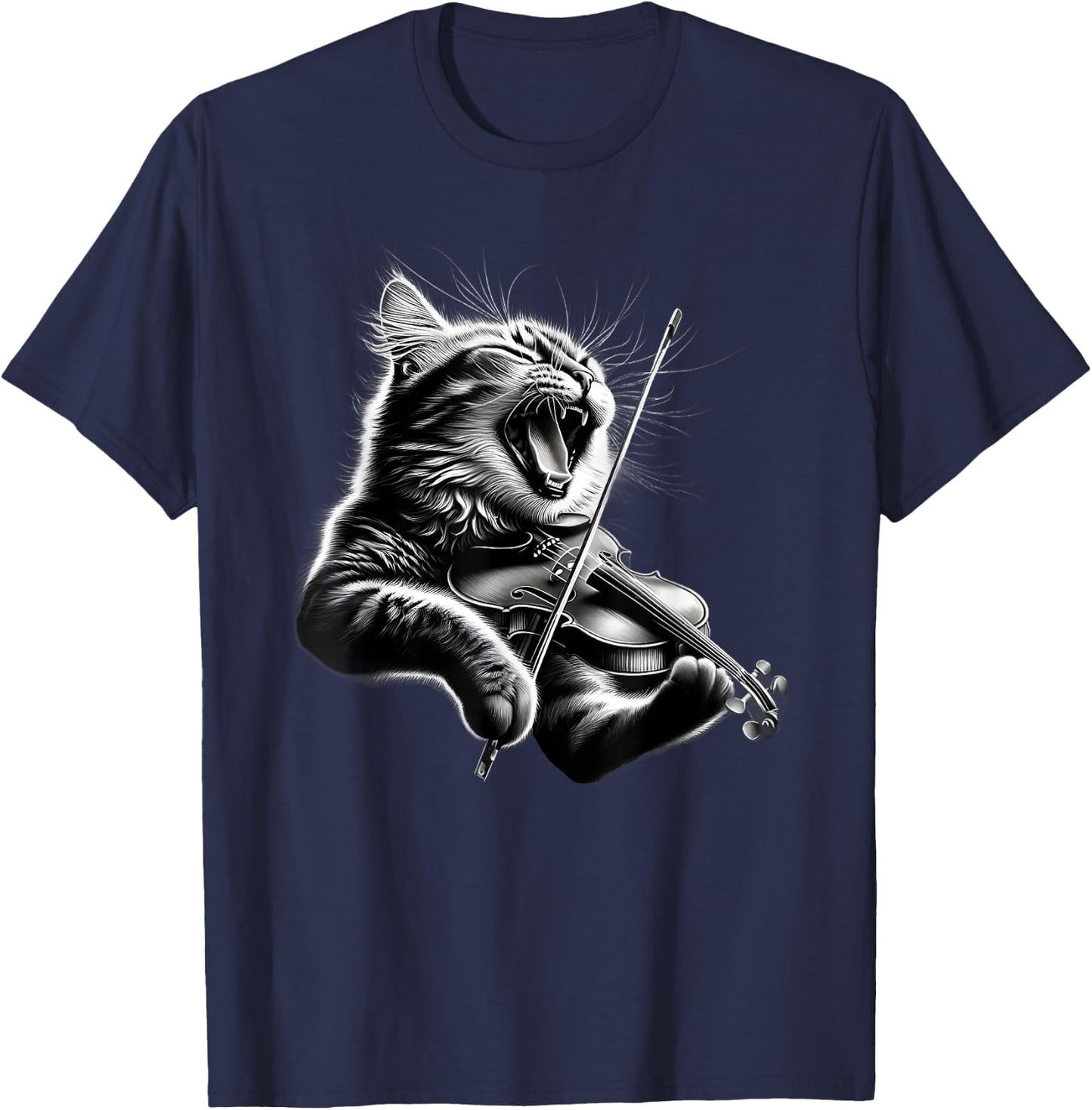 Funny Orchestra Musician Violinist Rock Cat Playing Violin T-Shirt - T-Shirt | Navy