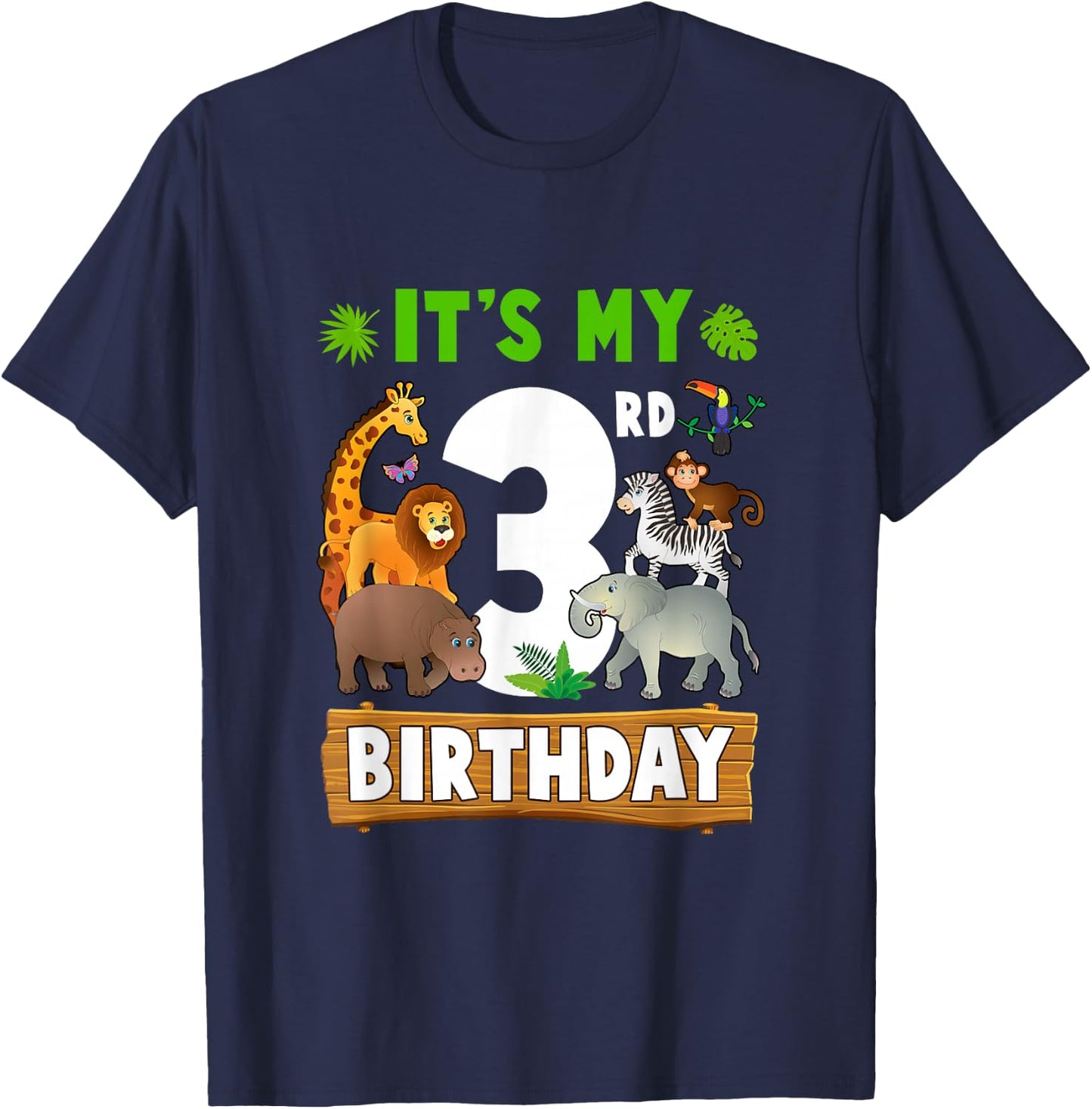 It's My 3Rd Birthday Zoo Jungle Safari 3 Years Old Birthday T-Shirt - T-Shirt | Navy