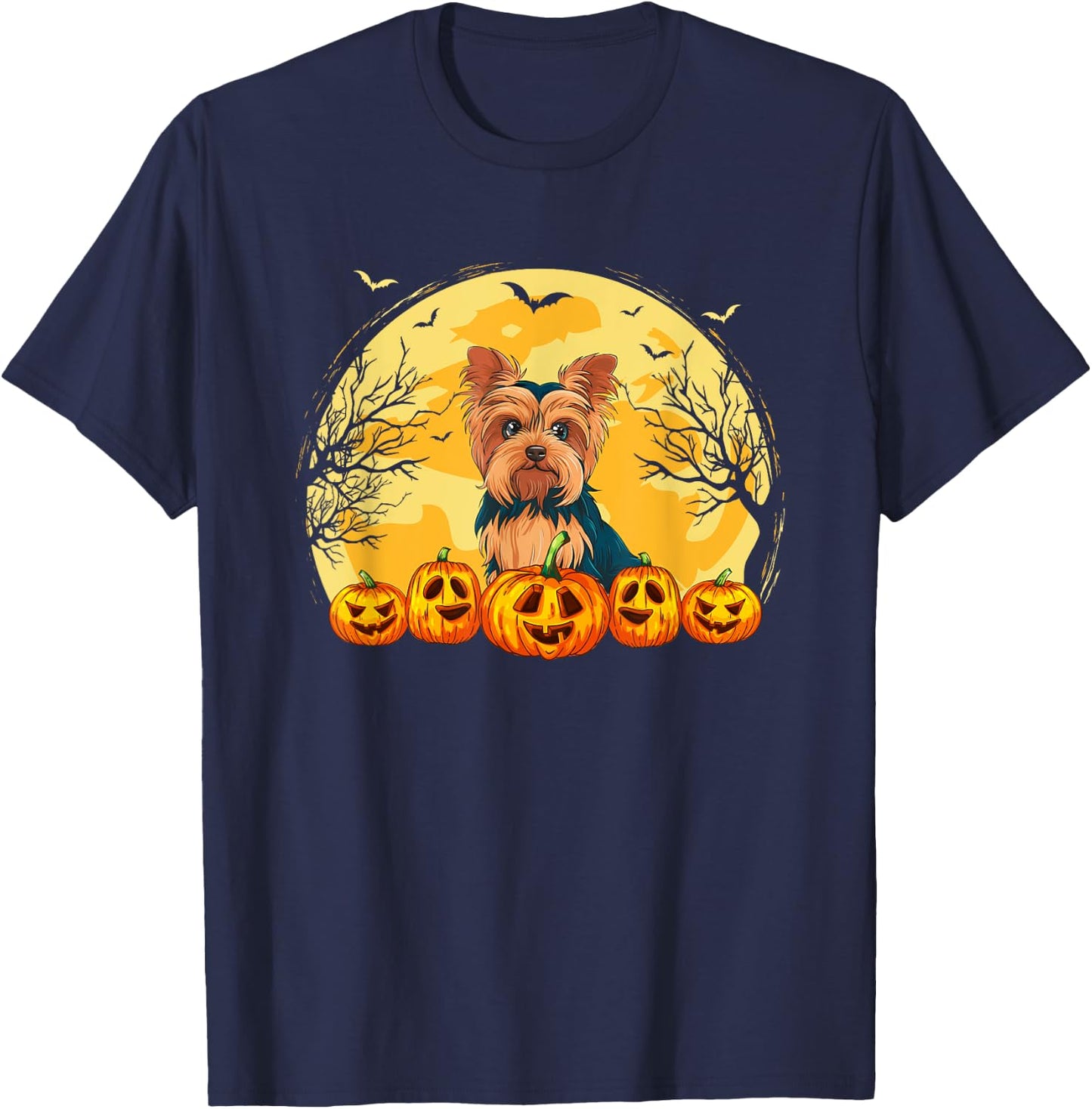 Funny Yorkie Dog Pumpkins Halloween Costume Men Women Kids T-Shirt - T-Shirt | Navy