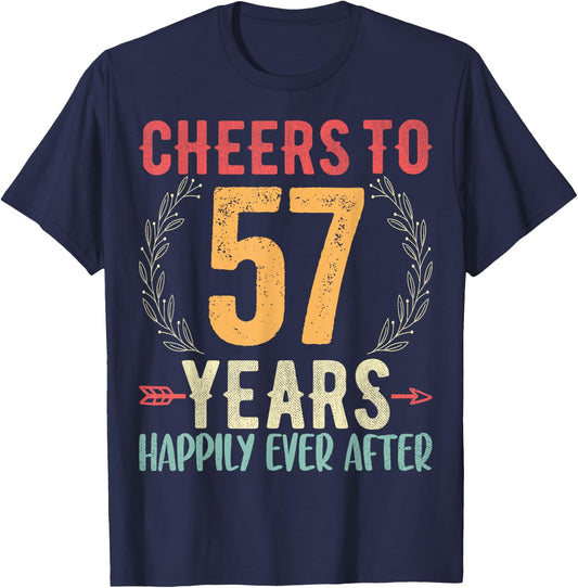 Cheers To 57 Years - 57th Wedding Anniversary Husband Wife T-Shirt - T-Shirt | Navy