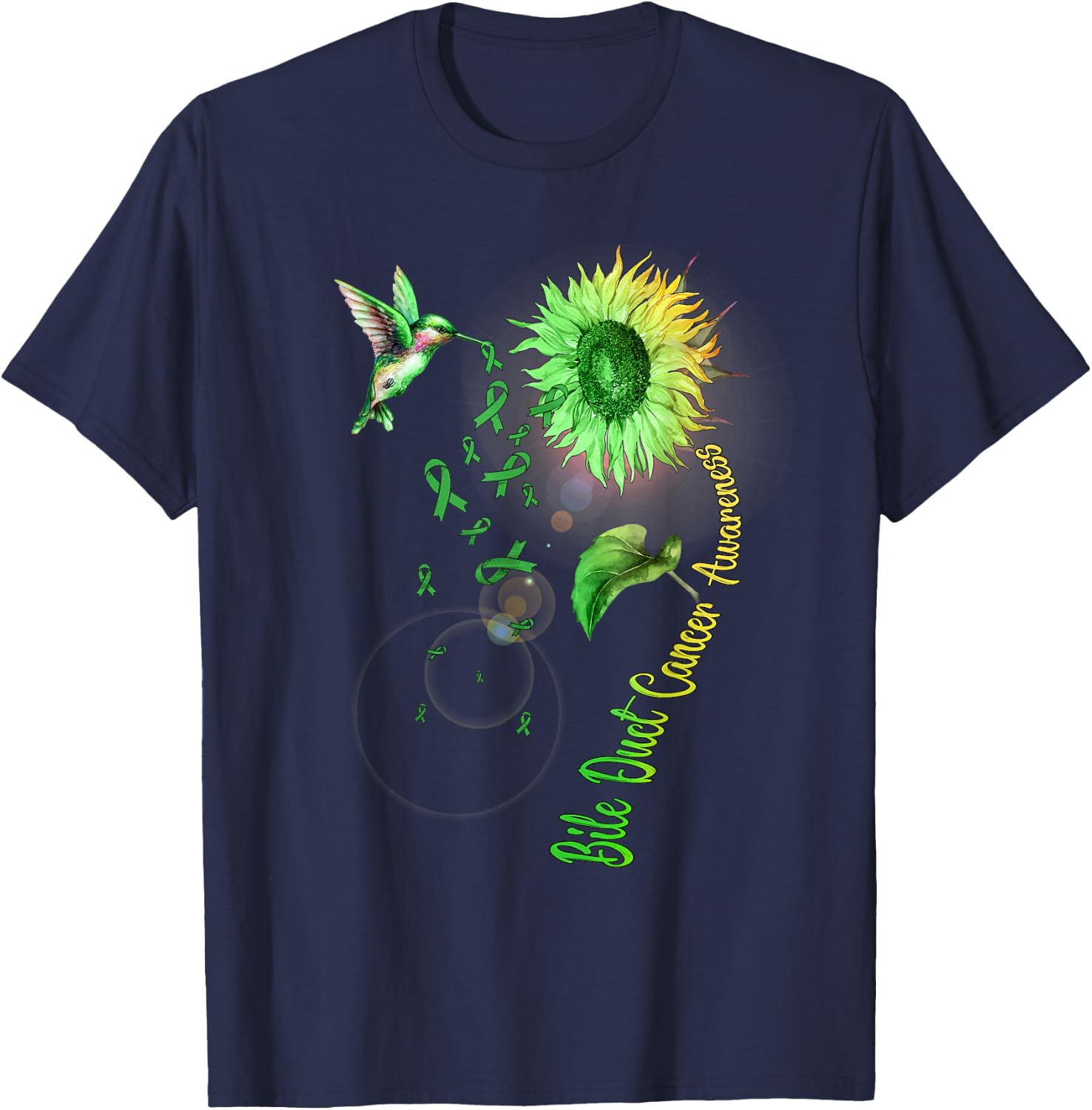 Bile Duct Cancer Sunflower Hummingbird T-Shirt - T-Shirt | Navy