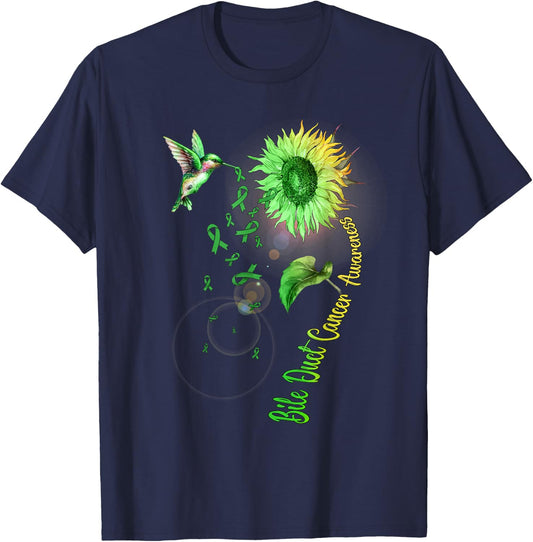 Bile Duct Cancer Sunflower Hummingbird T-Shirt - T-Shirt | Navy