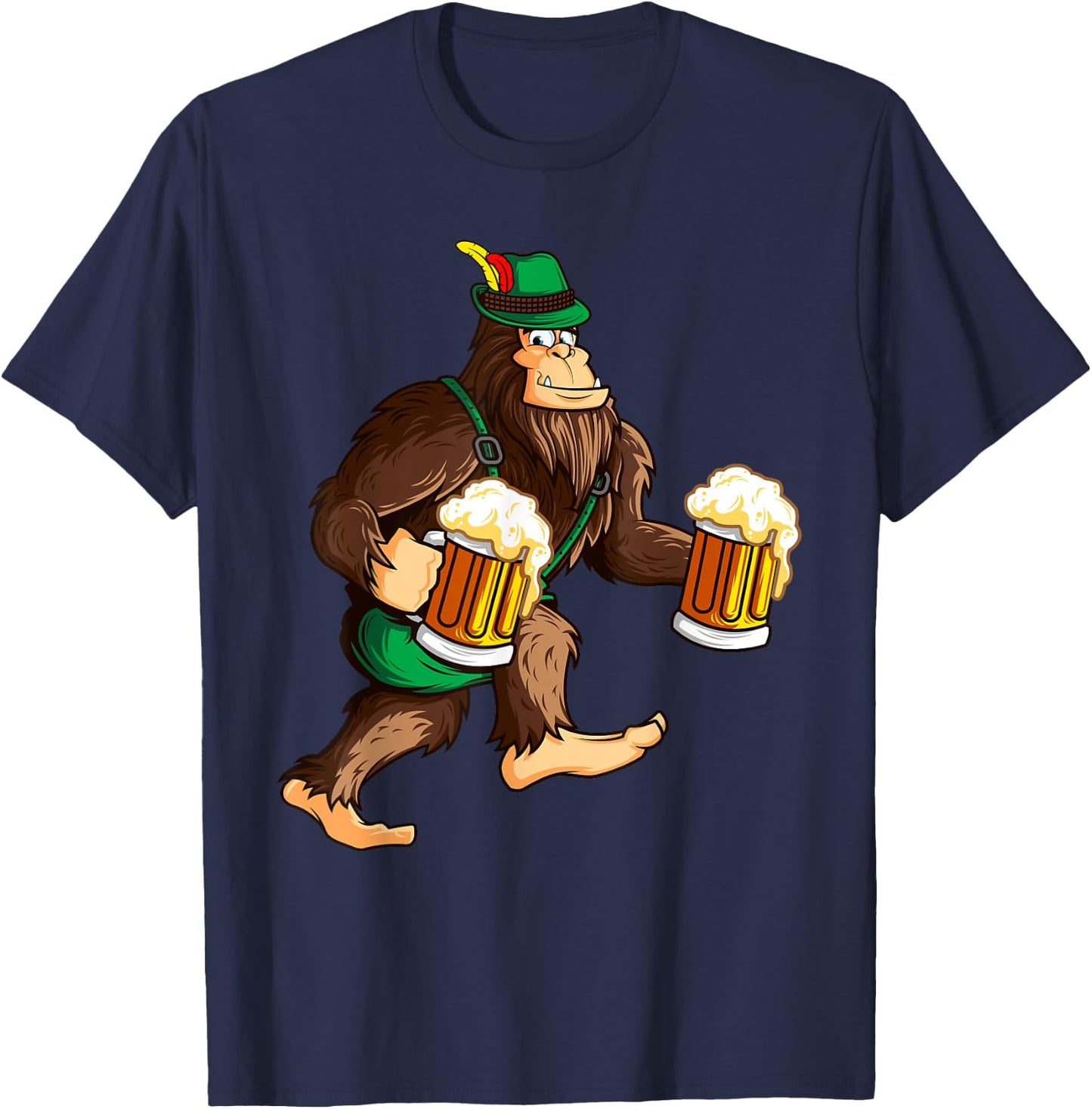 Funny Bigfoot Lederhosen Prost Beer Mug Beerfest Oktoberfest T-Shirt - T-Shirt | Navy