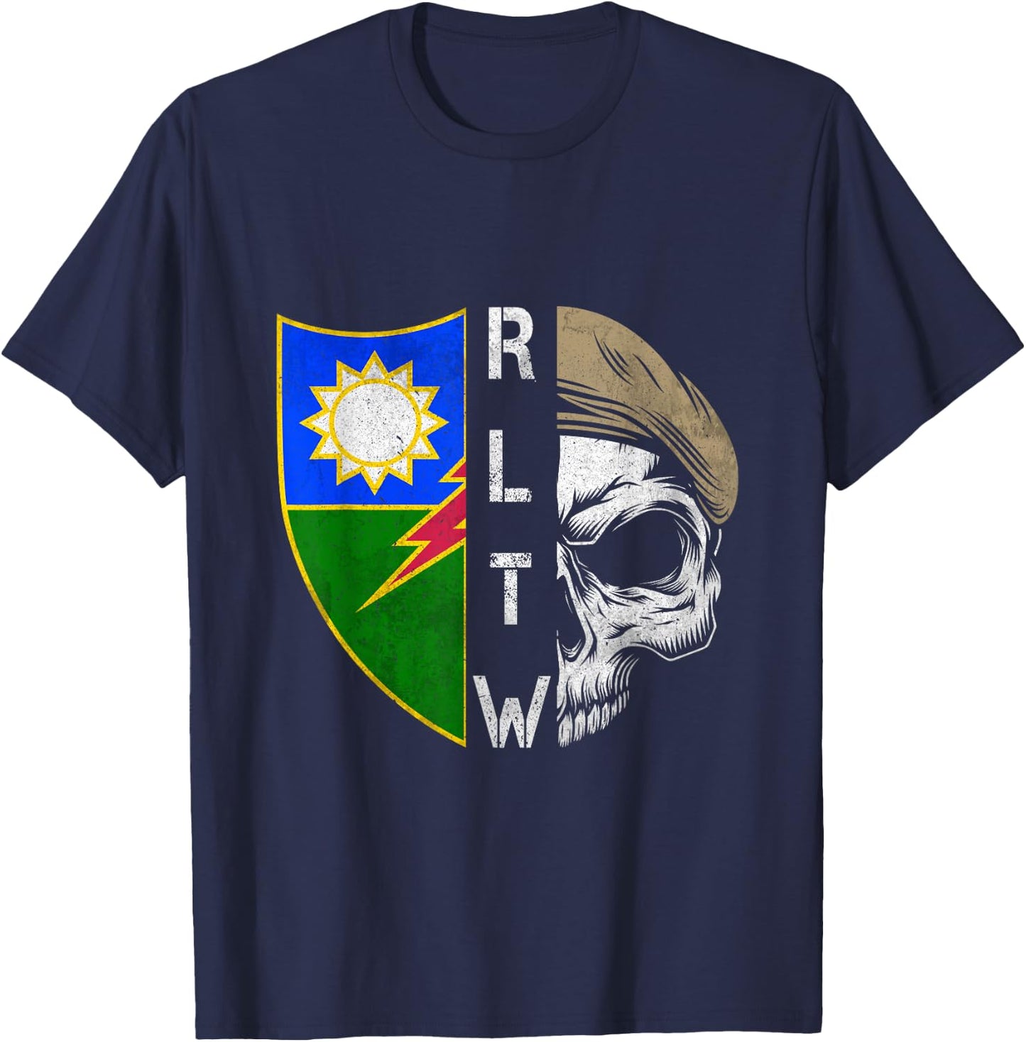 75th Ranger Regiment Skull Unit Crest RLTW Beret Veteran T-Shirt - T-Shirt | Navy