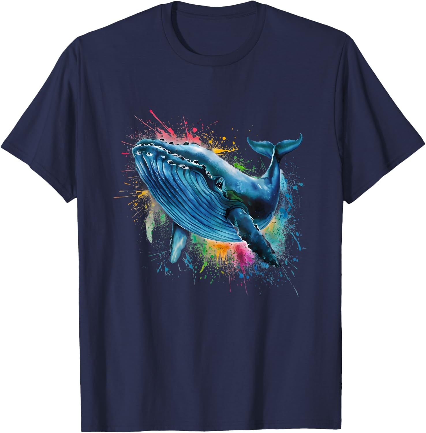 Blue Whale Men Woman Colorful Watercolor Blue Whale T-Shirt - T-Shirt | Navy