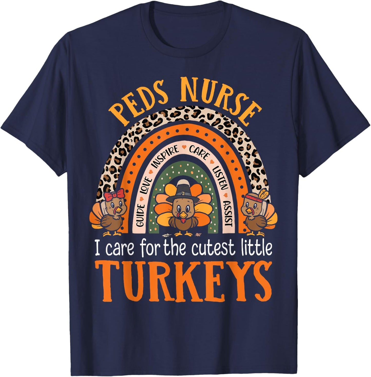 Peds Nurse Turkeys Thanksgiving Nursing Cute Pediatric Nurse T-Shirt - T-Shirt | Navy