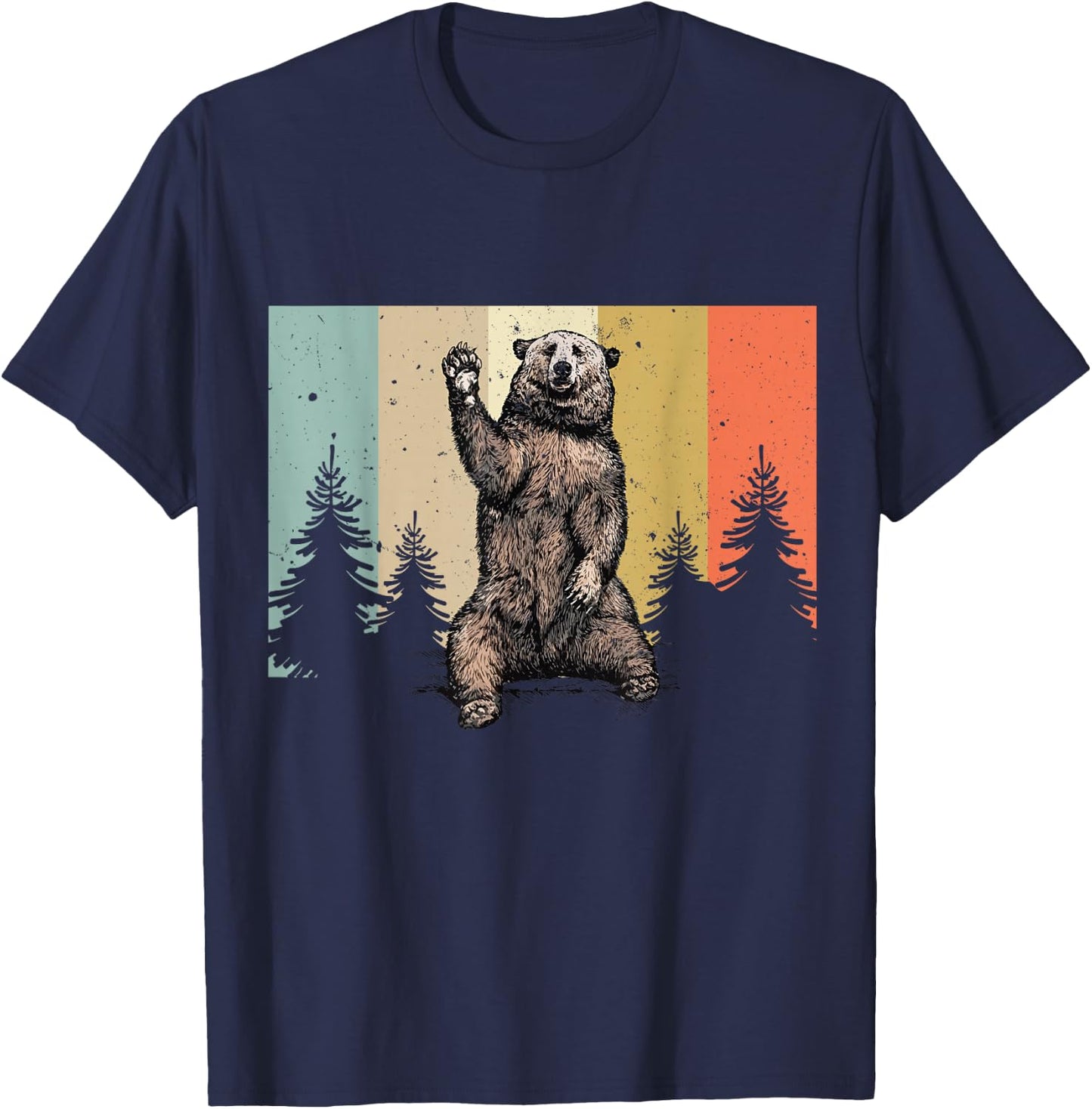 Funny Bear Waving Hiking Camping Bear Hiking T-Shirt - T-Shirt | Navy