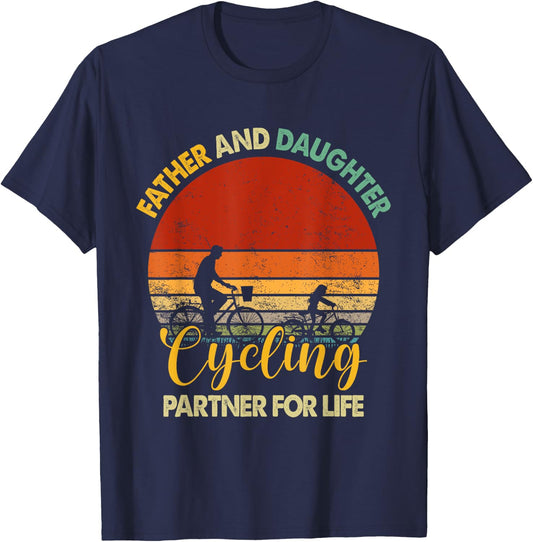 Retro Father Daughter Cycling Partner For Life Fathers Day T-Shirt - T-Shirt | Navy