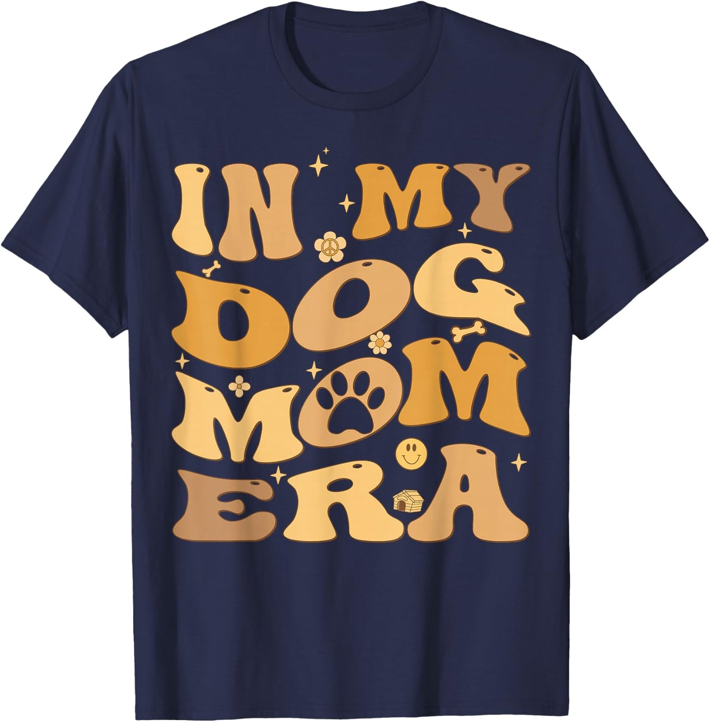 In My Dog Mom Era Groovy Puppy Lover T-Shirt - T-Shirt | Navy
