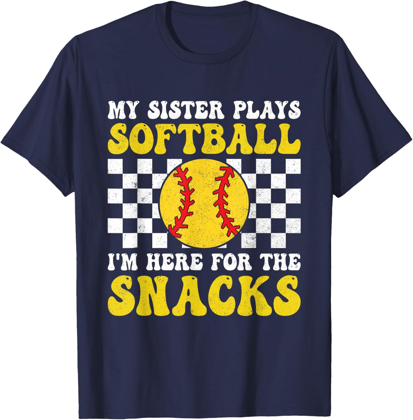 My Sister Plays Softball I'm Here For The Snacks Brother Kid T-Shirt - T-Shirt | Navy