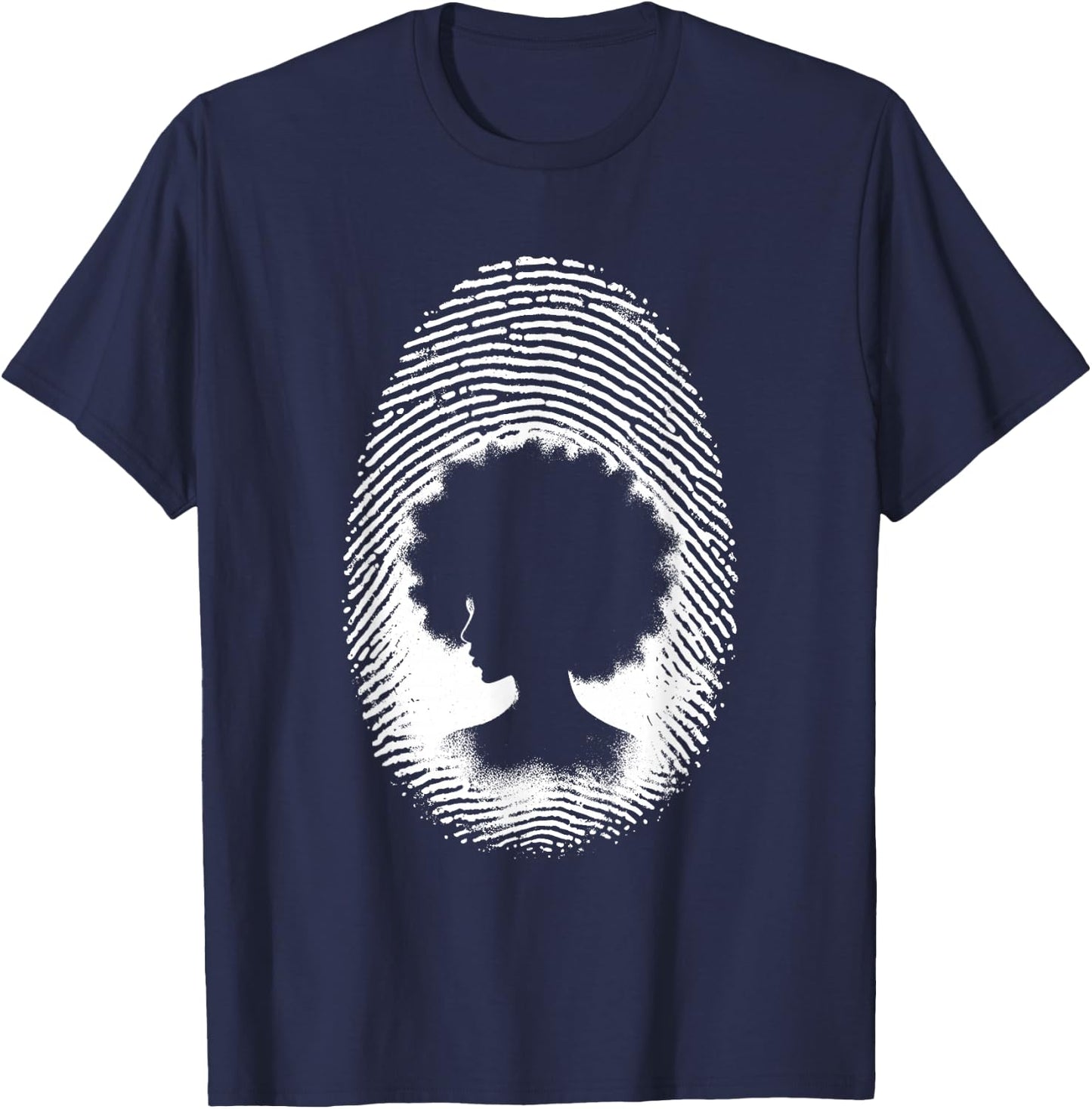 African American Woman Fingerprint - Vintage Afro Queen T-Shirt - T-Shirt | Navy