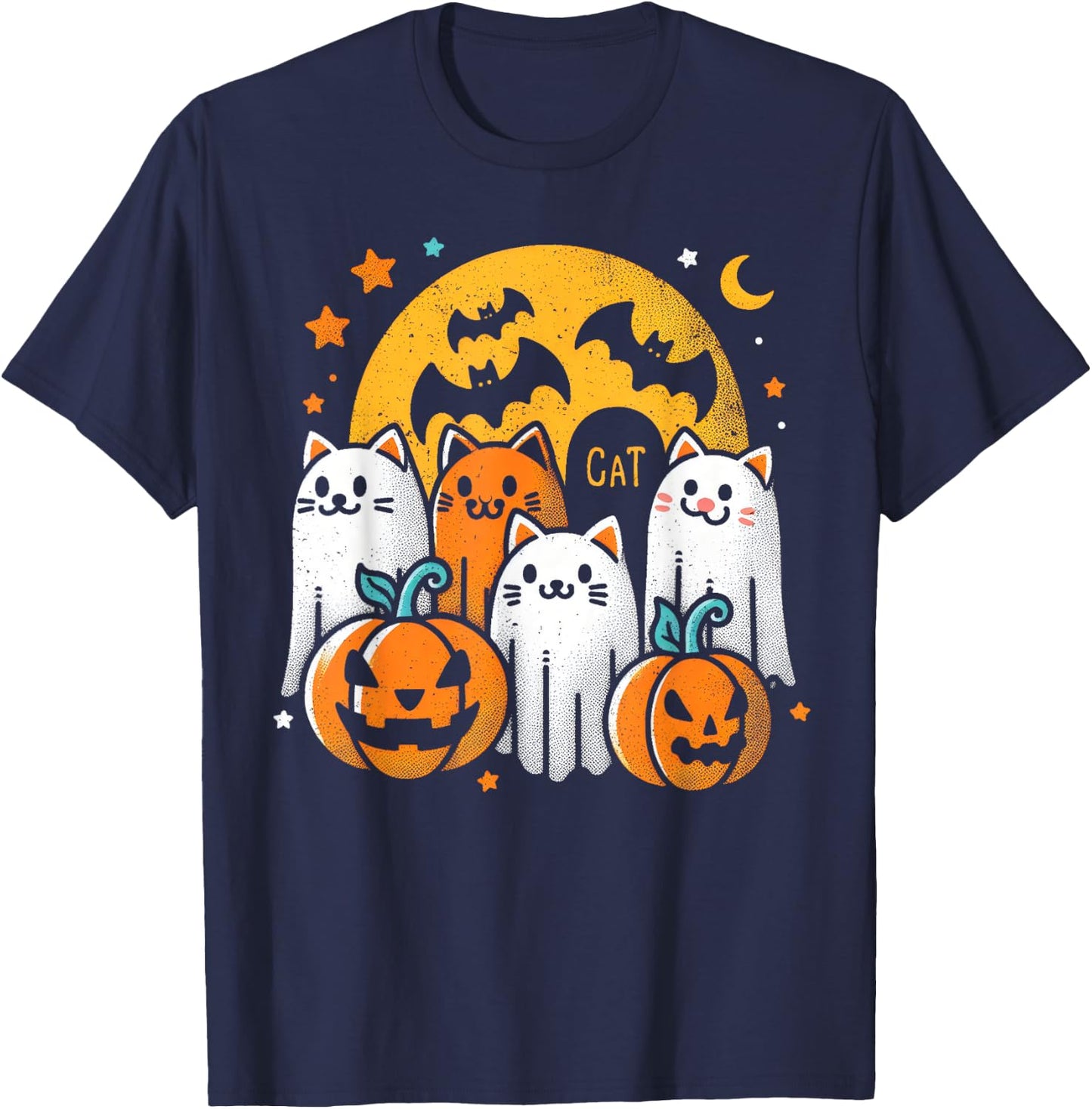 Halloween Black Cats Ghosts Costume Women Girls Kids Toddler T-Shirt - T-Shirt | Navy