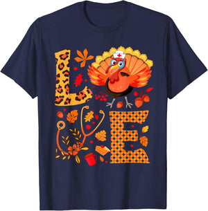 Nurse Thanksgiving Shirt Health Worker Nursing Turkey Nurse T-Shirt - T-Shirt | Navy