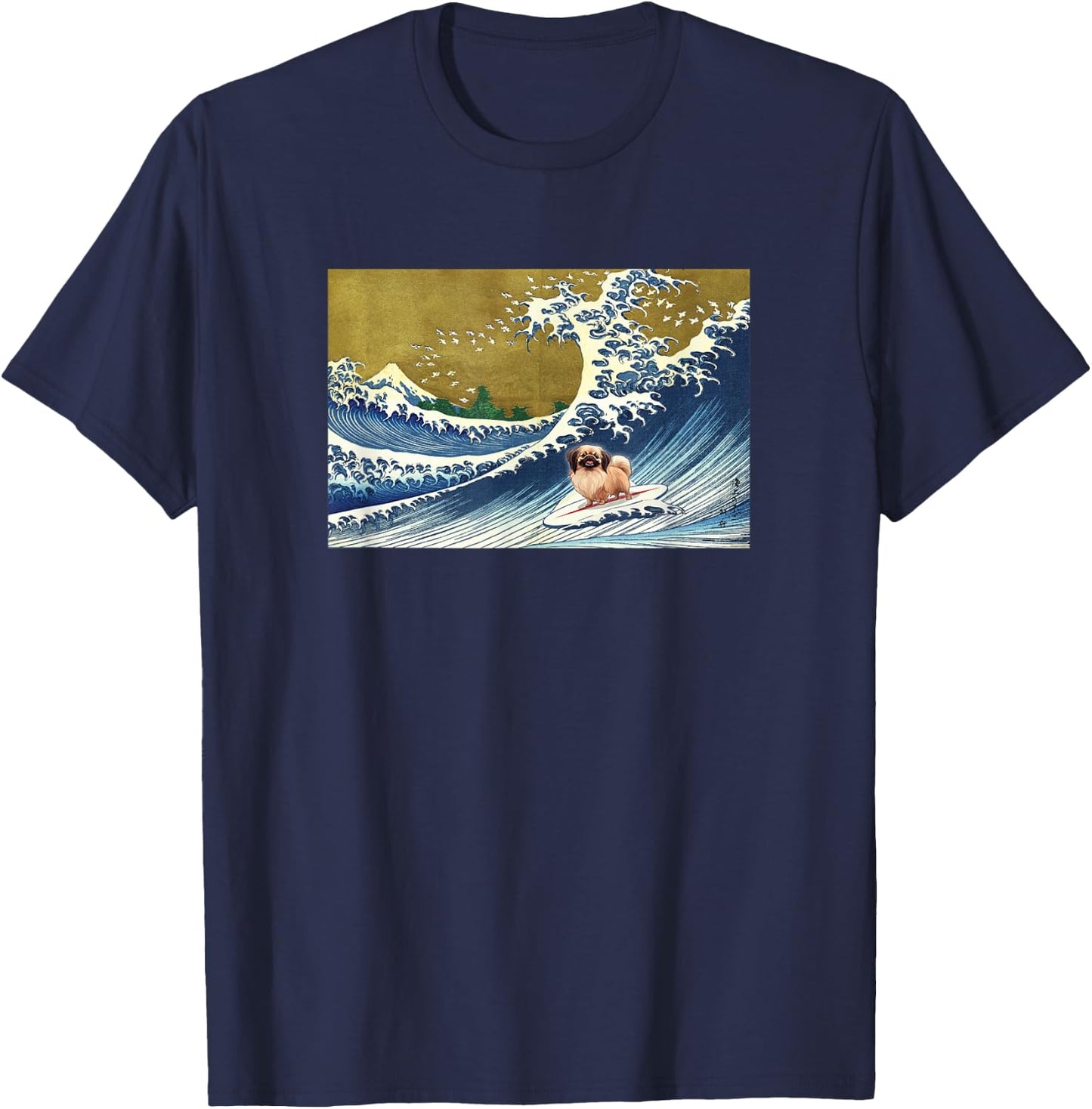 Cute Retro Vintage Surfing a Wave Pekingese Lover T-Shirt - T-Shirt | Navy