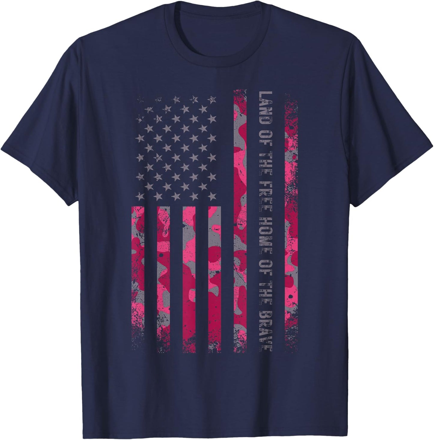 Pink Camo USA Flag Military Camouflage Distressed Grunge T-Shirt - T-Shirt | Navy