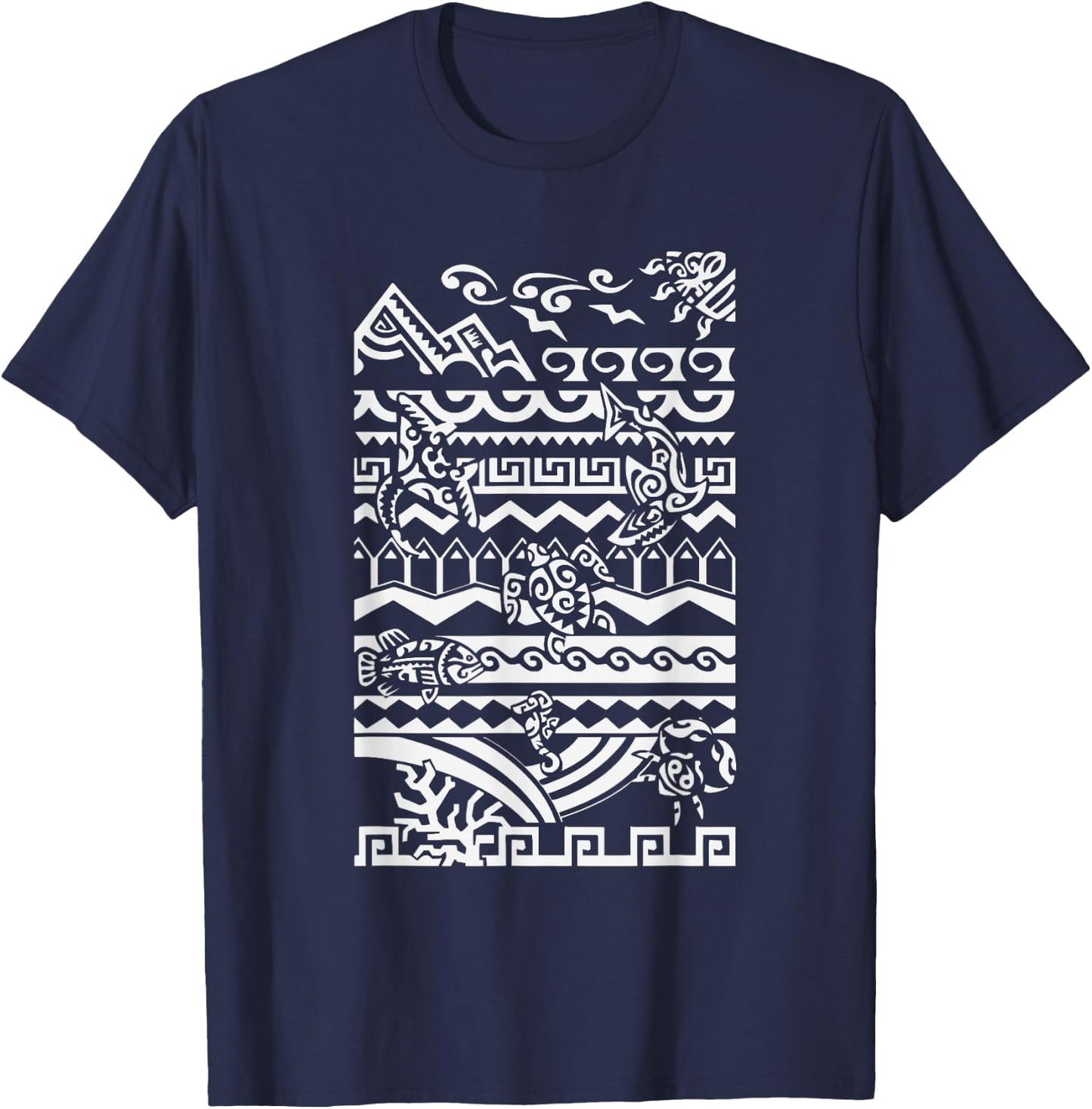 Polynesia Tribal Hawaiian Maori Sun Sea Turtle Animal T-Shirt - T-Shirt | Navy