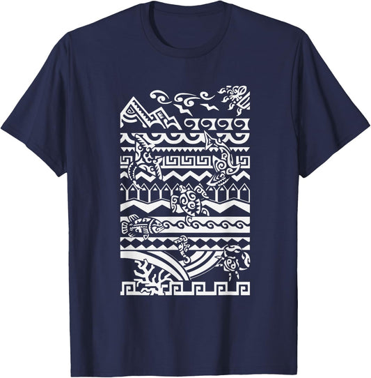 Polynesia Tribal Hawaiian Maori Sun Sea Turtle Animal T-Shirt - T-Shirt | Navy