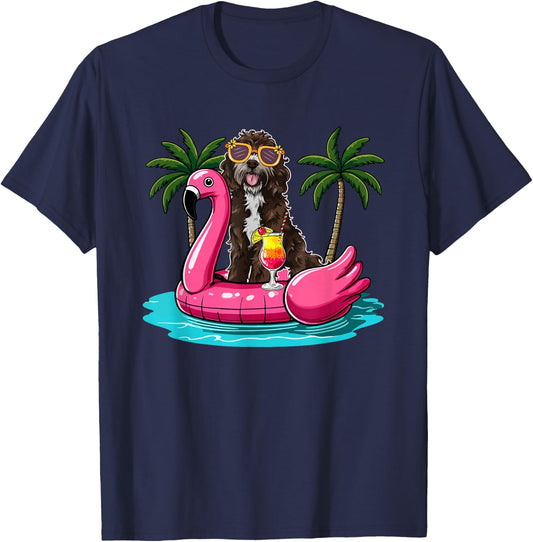 Sproodle Sunglasses On Flamingo Cute Float Costume Summer T-Shirt - T-Shirt | Navy