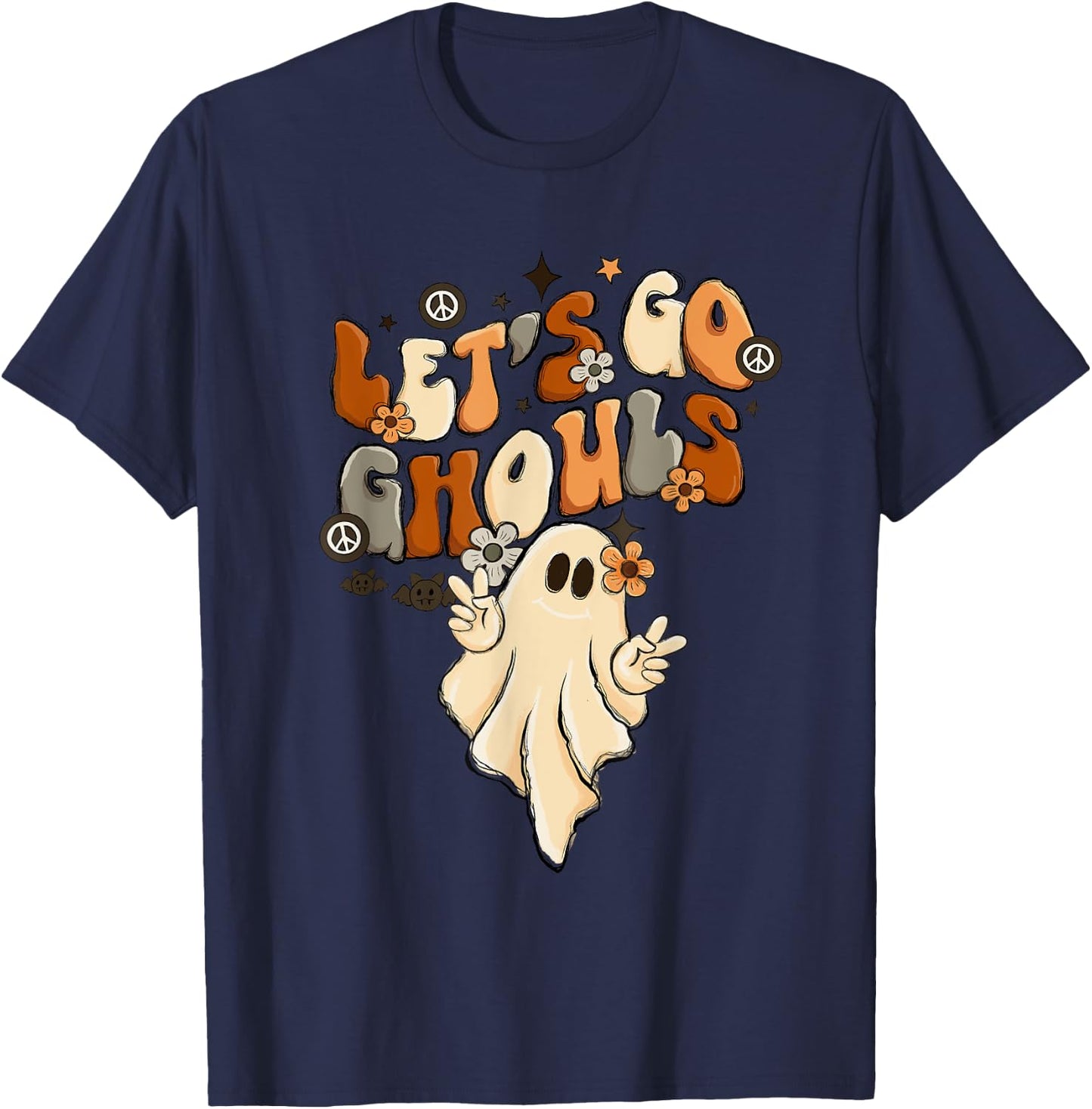 Retro Groovy Let's Go Ghouls Halloween Ghost Outfit Costumes T-Shirt - T-Shirt | Navy