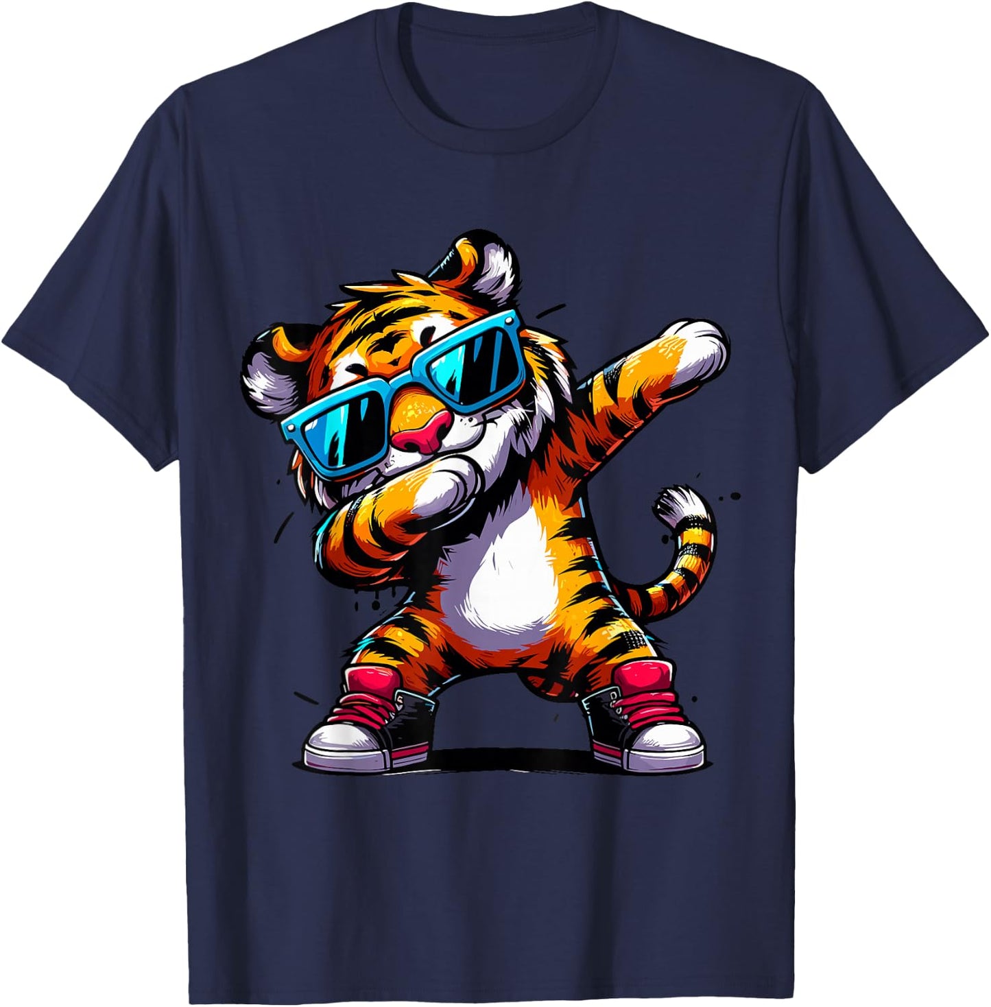 Dabbing Tiger Sunglasses Tiger Animal T-Shirt - T-Shirt | Navy