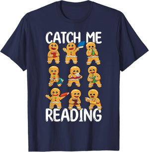 Catch Me Reading Christmas Gingerbread Man Teacher Book T-Shirt - T-Shirt | Navy