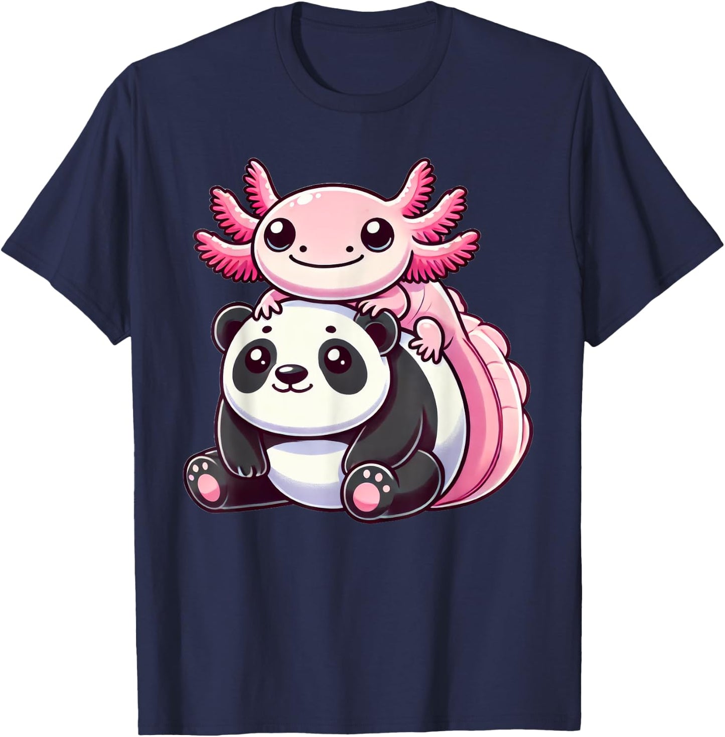 Anime Kawaii Axolotl Panda Bear T-Shirt - T-Shirt | Navy