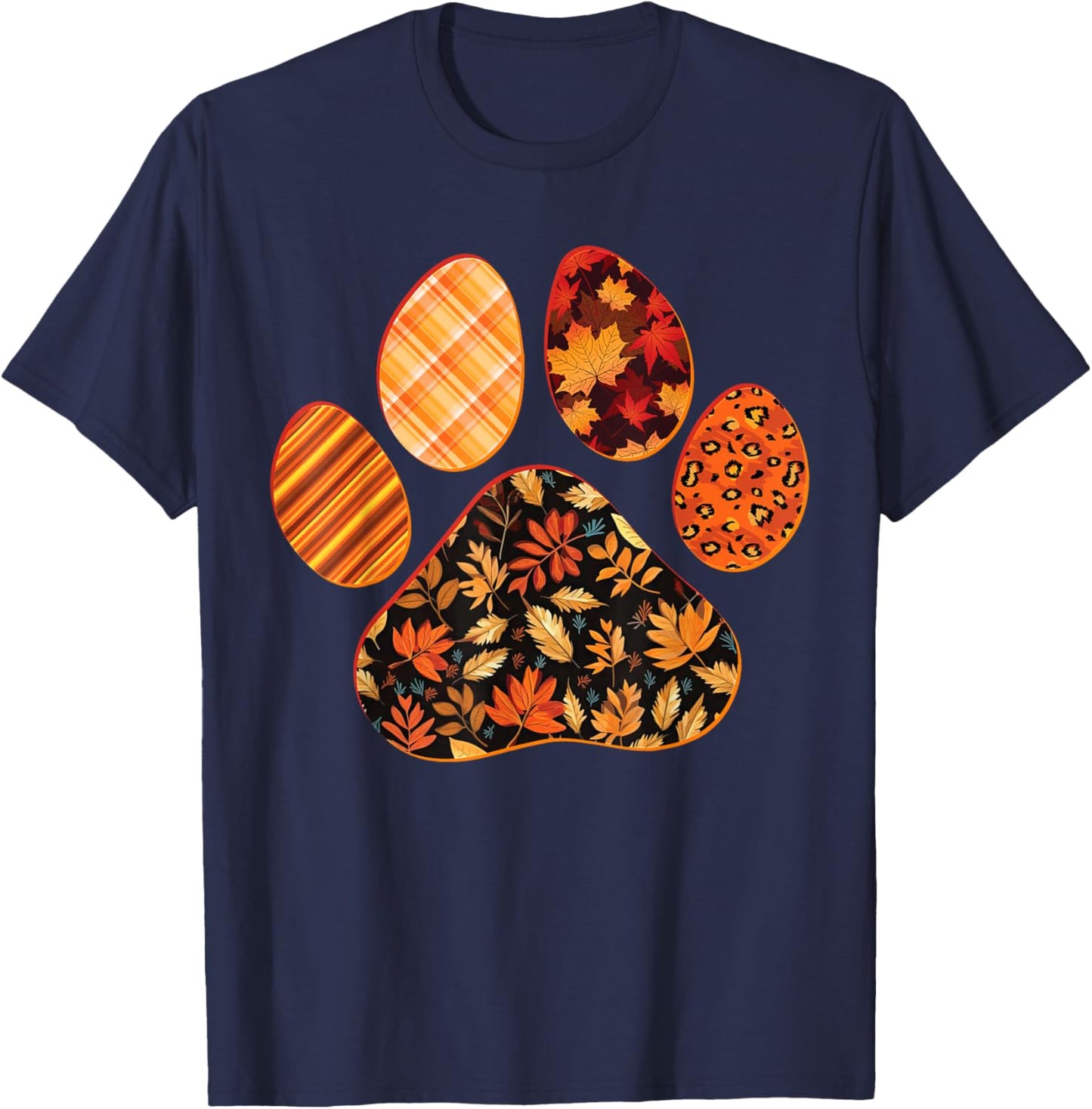 Dog Paw Print Maple Leaf Autumn Fall Leaves Season Dog Lover T-Shirt - T-Shirt | Navy