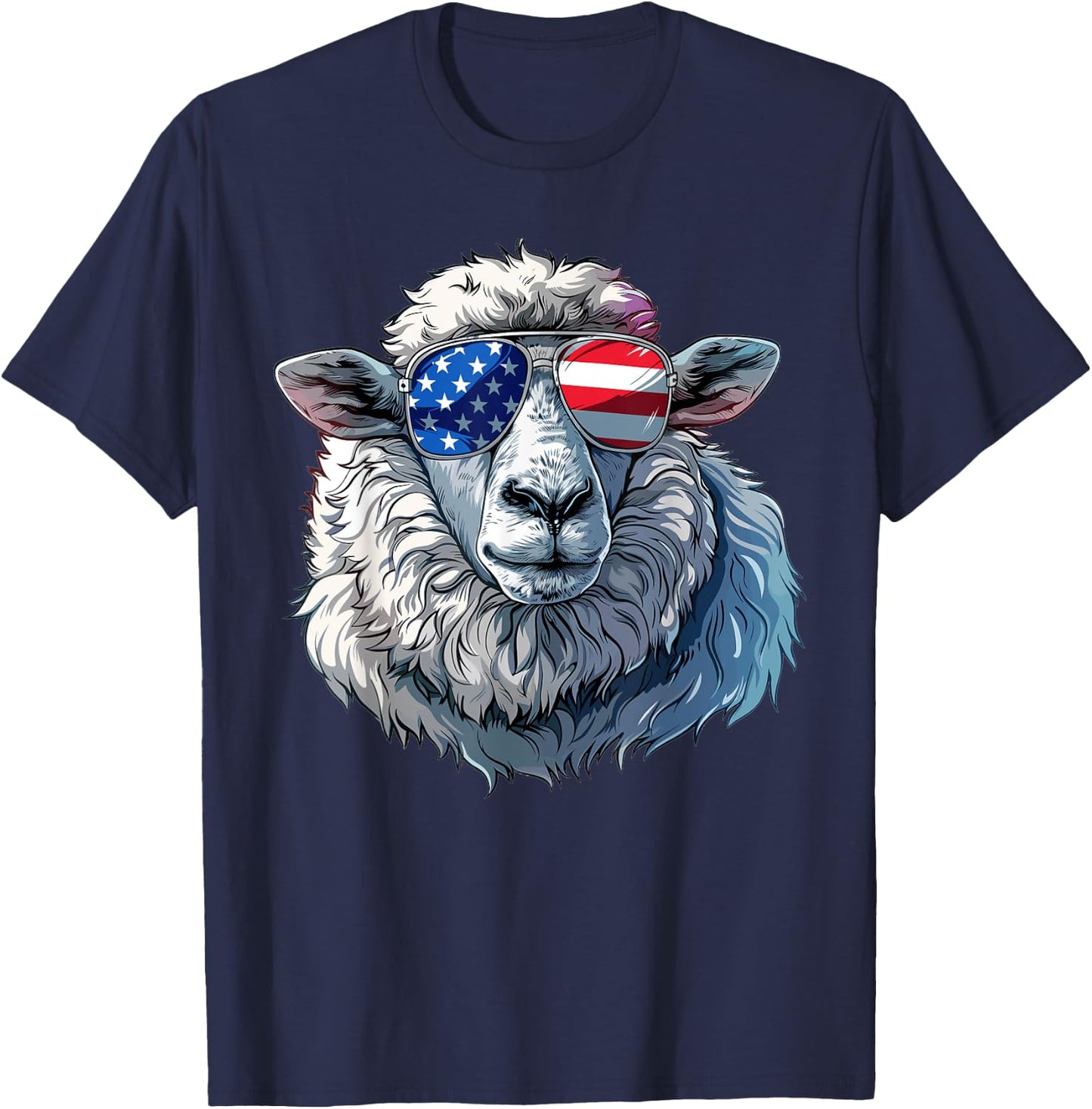 Sheep American Flag Funny Sheep Lovers Mom Dad 4th of July Women Girls Kids Men T-Shirt - T-Shirt | Navy