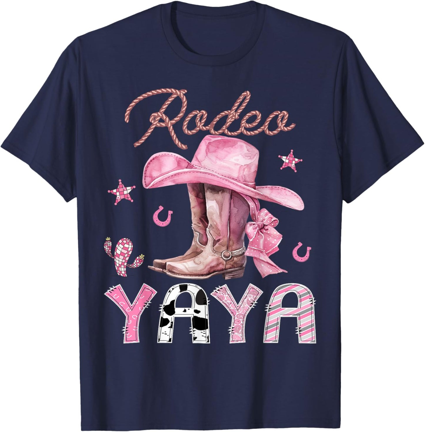 Rodeo Yaya Pink Boots Coquette CowGirl Birthday Party T-Shirt - T-Shirt | Navy