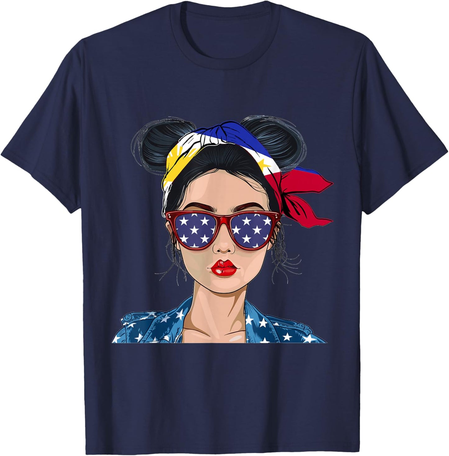 Filipina Flag Souvenirs Woman American Dress Hat Philippines T-Shirt - T-Shirt | Navy