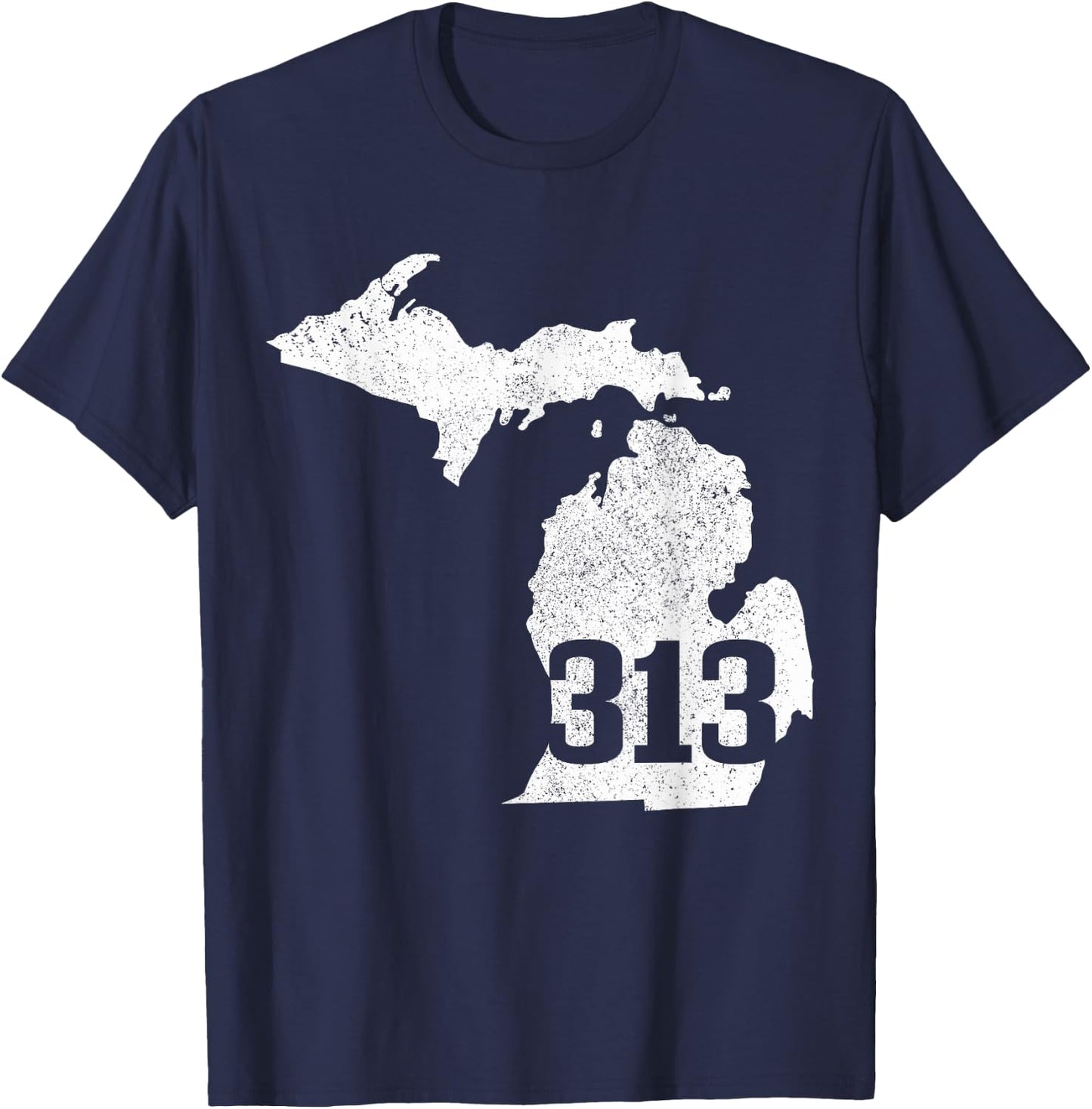 Detroit 313 Area Code Michigan Map State Sentiment Vintage T-Shirt - T-Shirt | Navy