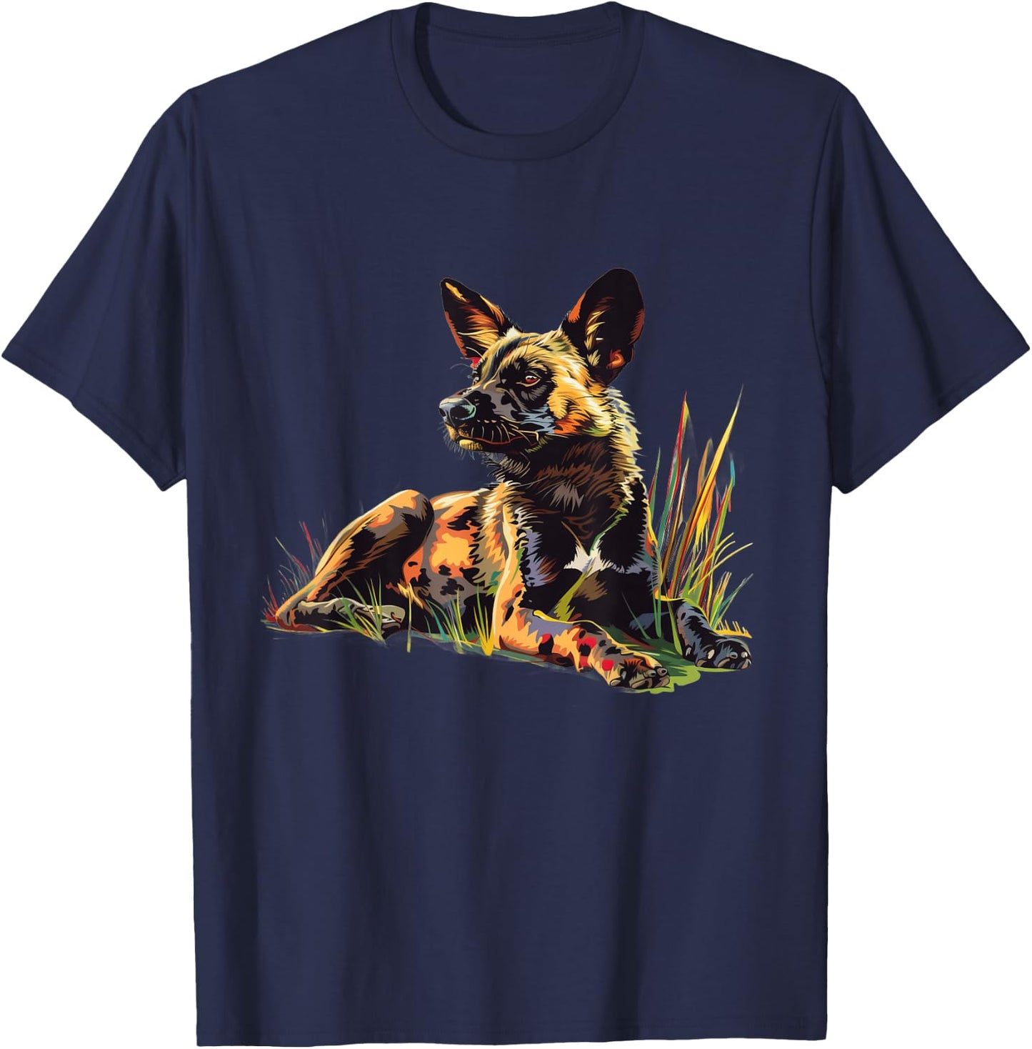 African Wild Dog Under A Rainbow T-Shirt - T-Shirt | Navy