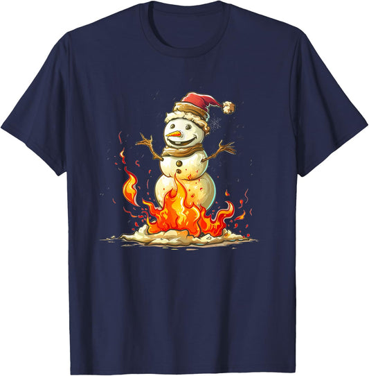 Funny burning Snowman Outfit for Adults and Kids T-Shirt - T-Shirt | Navy