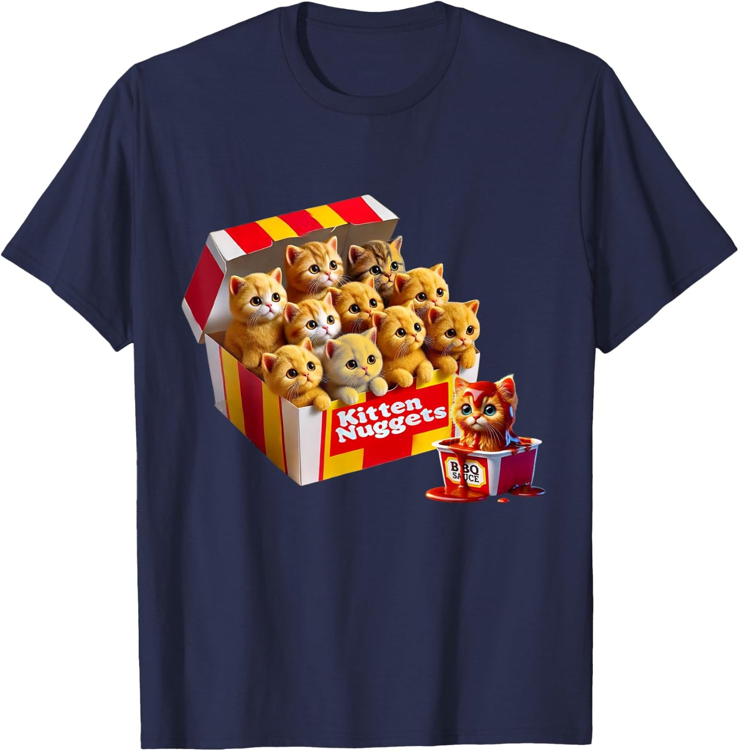 Kitten Nuggets Cat Lover Gift Food Pun Chicken Nuggets Men Women Kids T-Shirt - T-Shirt | Navy